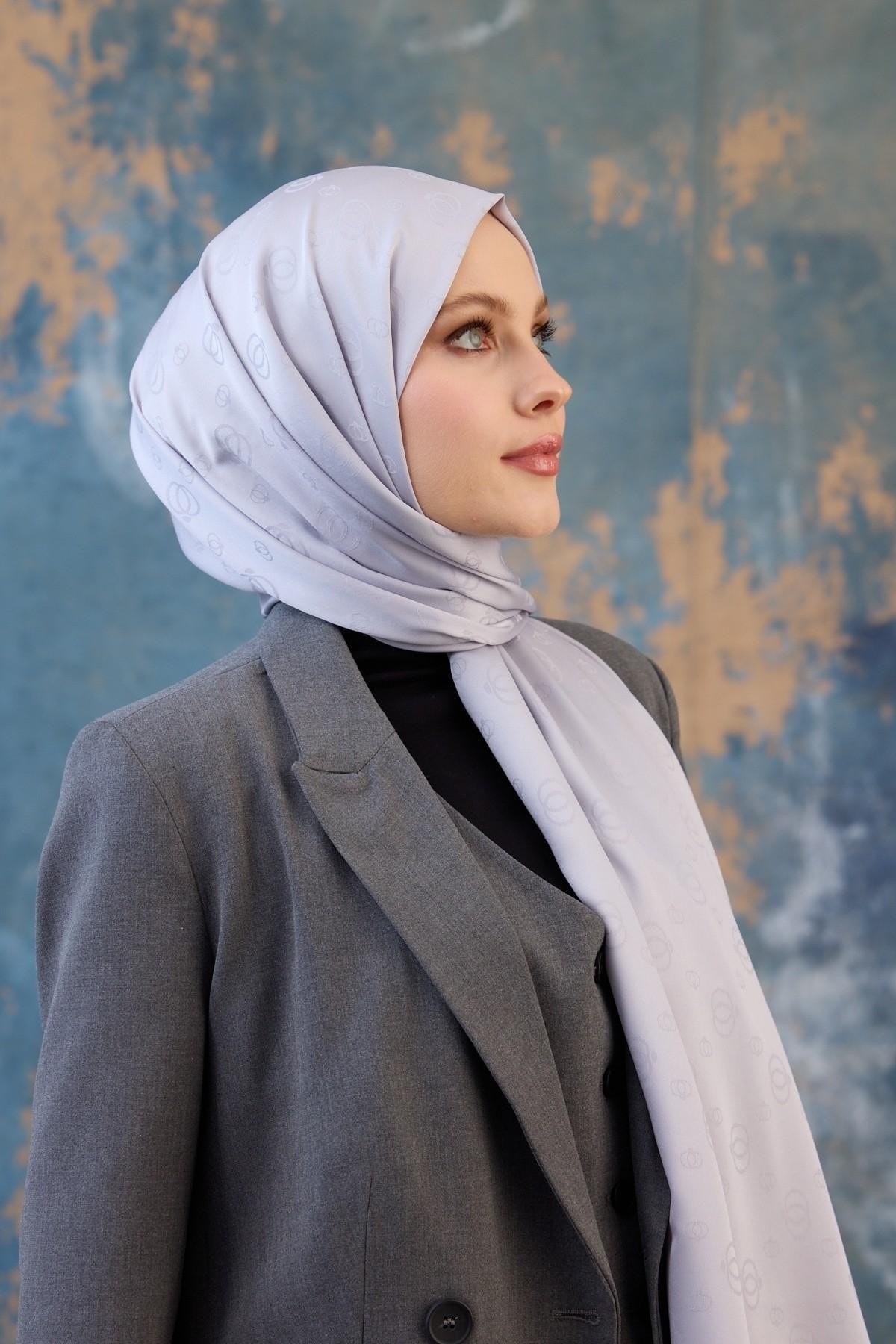 Fall Winter İpeksi Jakar Şal Gümüş 9018-09