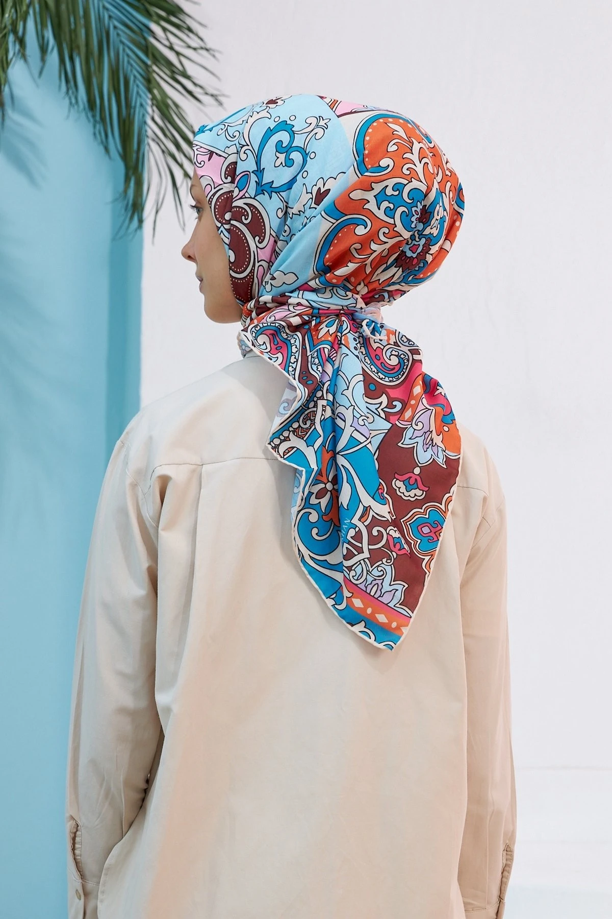 Mozaik İndigo Pamuk Viskon Eşarp