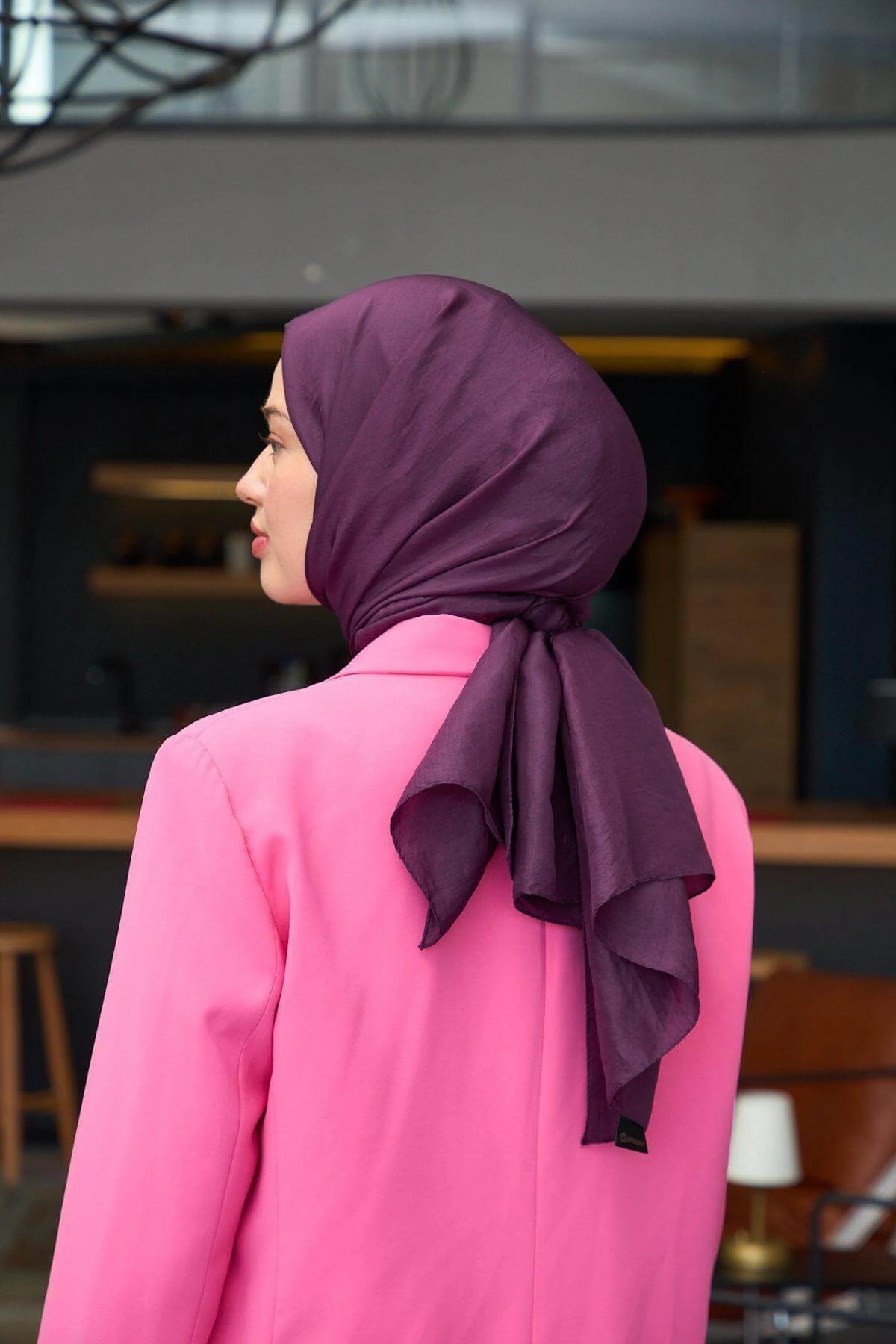 Düz Desen Vual Şal Patlıcan Vual İpek Şal - 9800-32