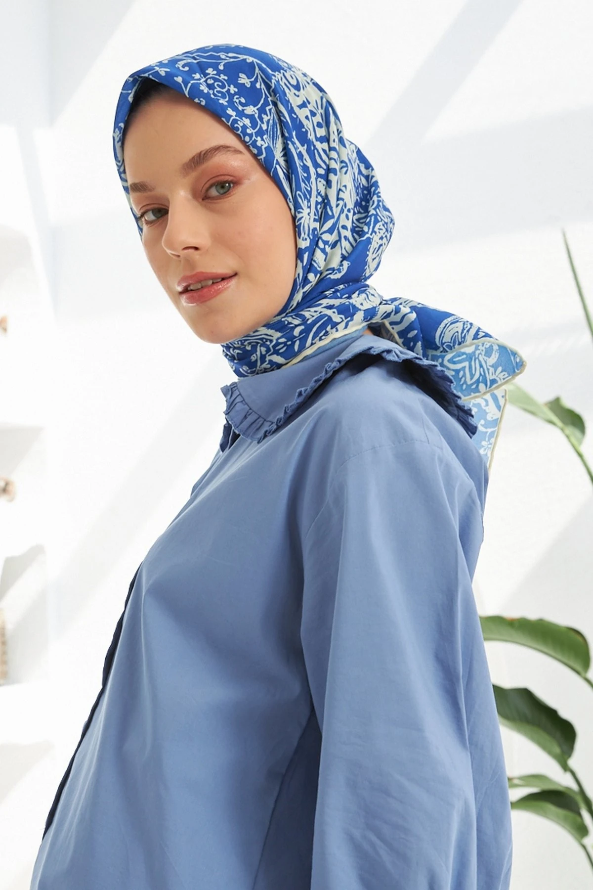 Şal İndigo Pamuk Viskon Eşarp