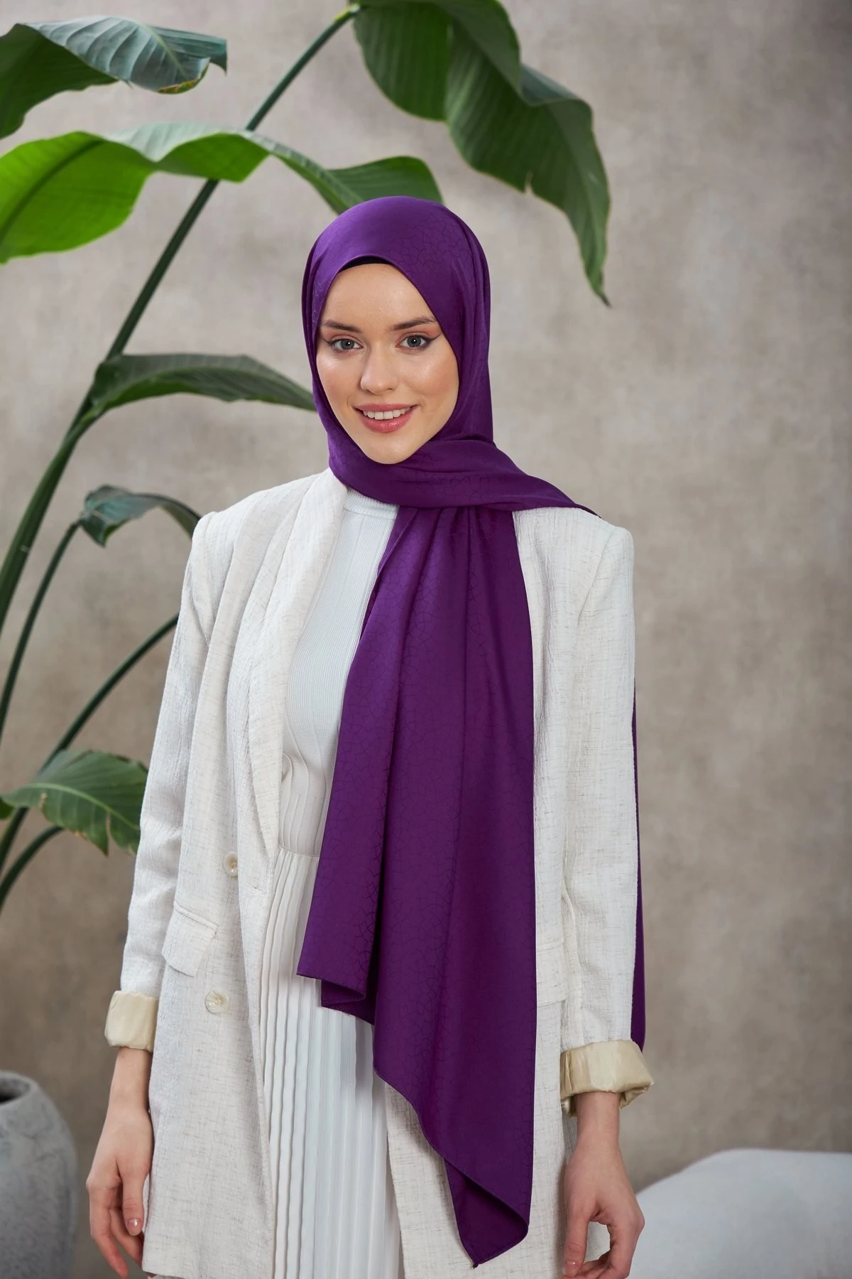 Alesa Desen İpeksi Jakar Şal Mürdüm 9003-16