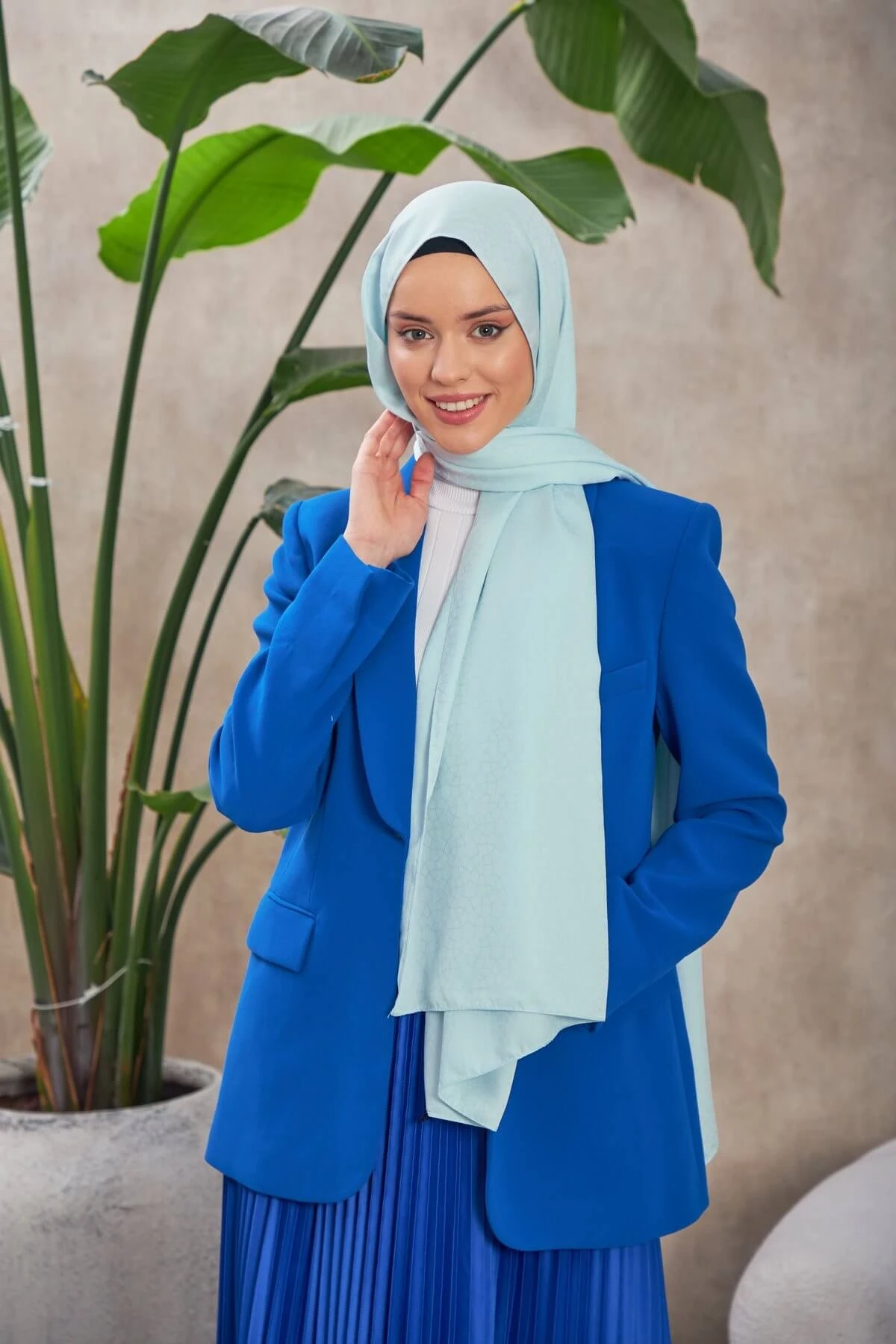 Alesa Desen İpeksi Jakar Şal Gri Mavi 9003-10