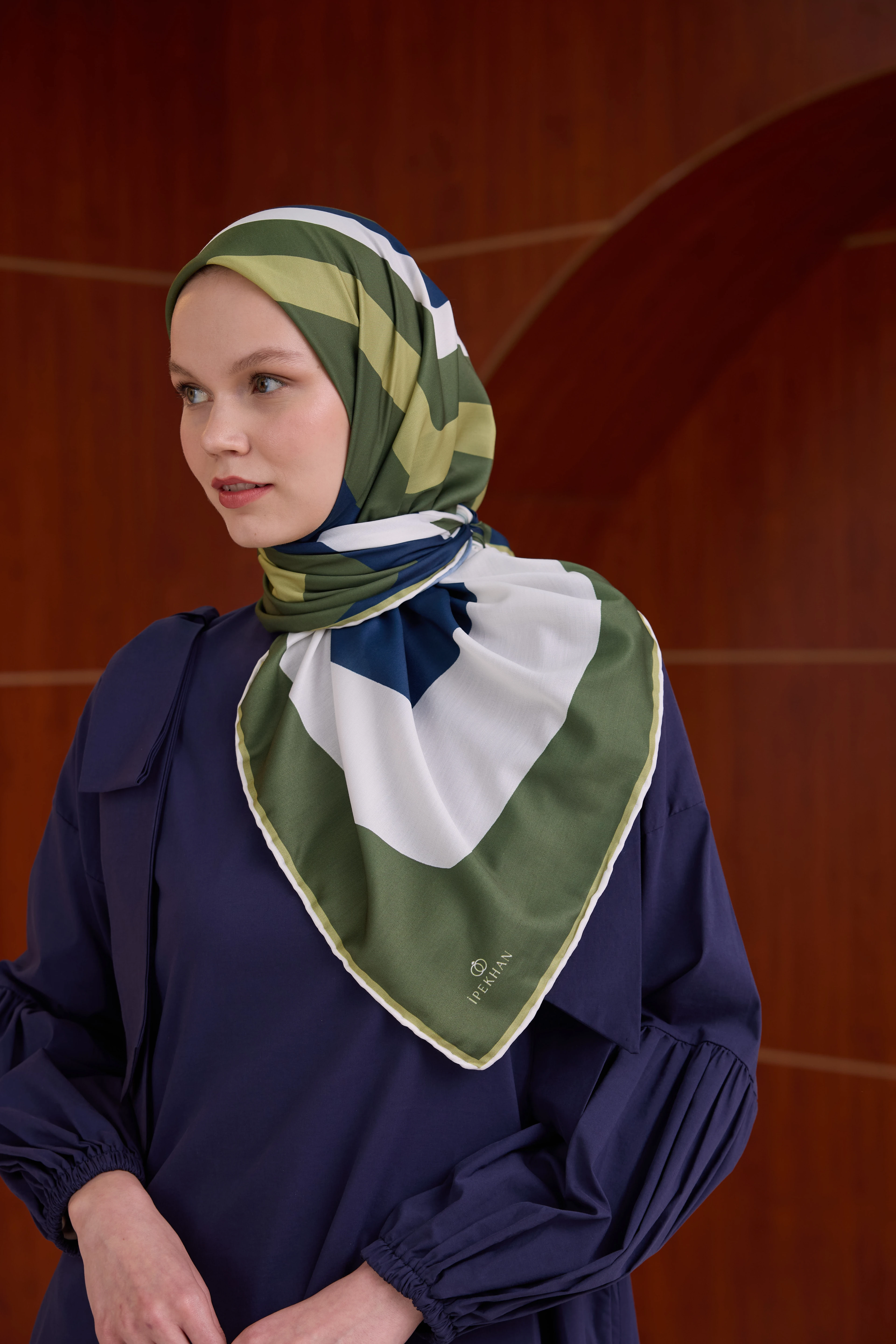 Yaz Işıltısı Koleksiyonu Soft Eşarp Haki Lacivert 1183-12