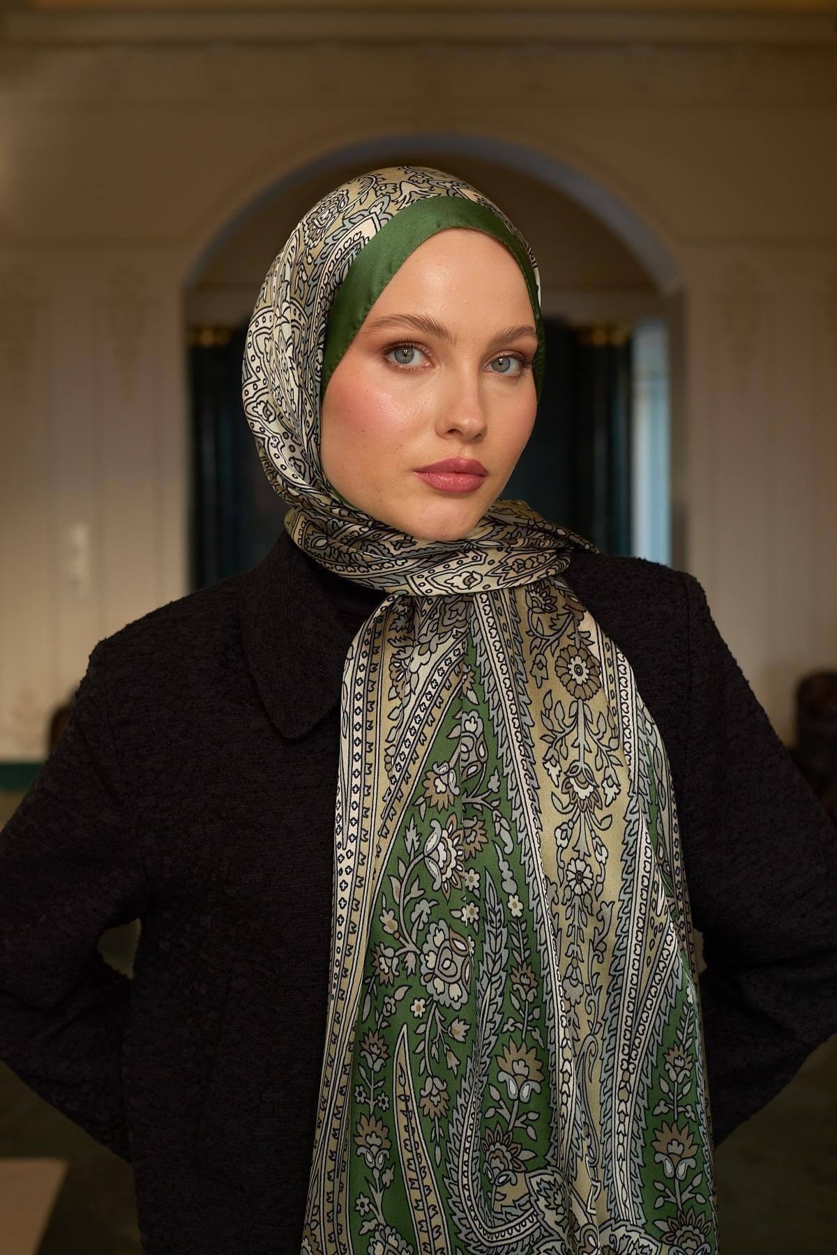 Haki Yeşil Hint Vual Şal - 5009-13