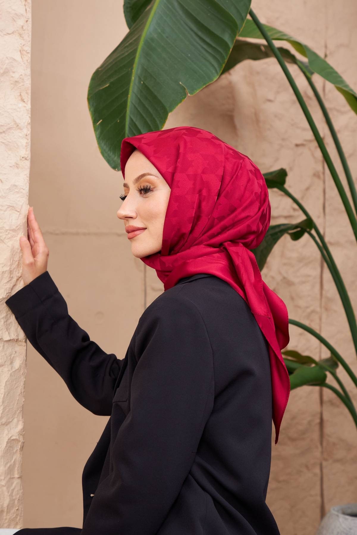 Kazayağı Jakarlı Eşarp Bordo 9901-12