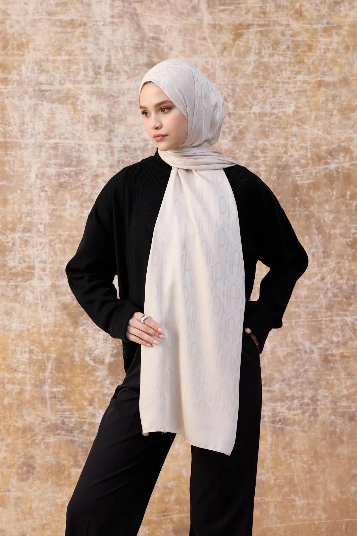 Fall Winter İpeksi Jakar Şal Ekru 9020-27