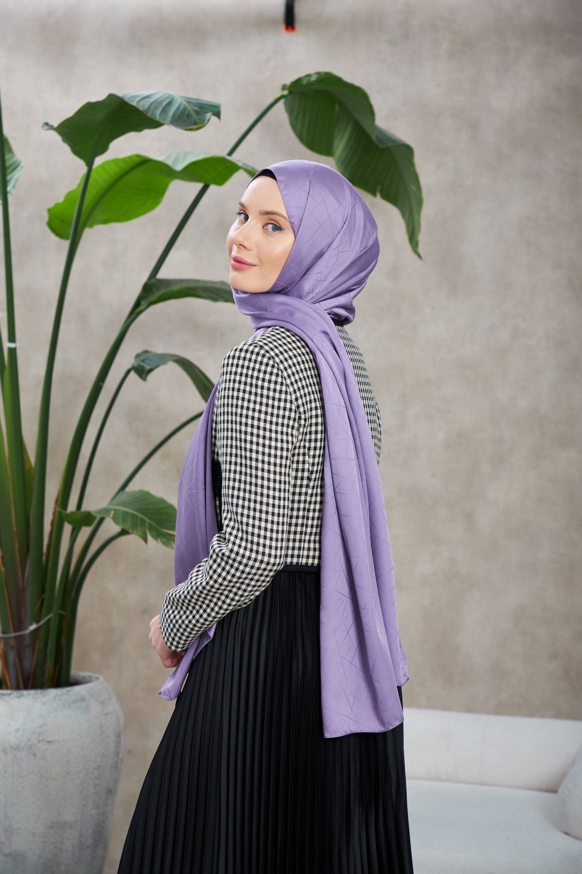 Line Leola Desen İpeksi Jakar Şal Lila 9009-23