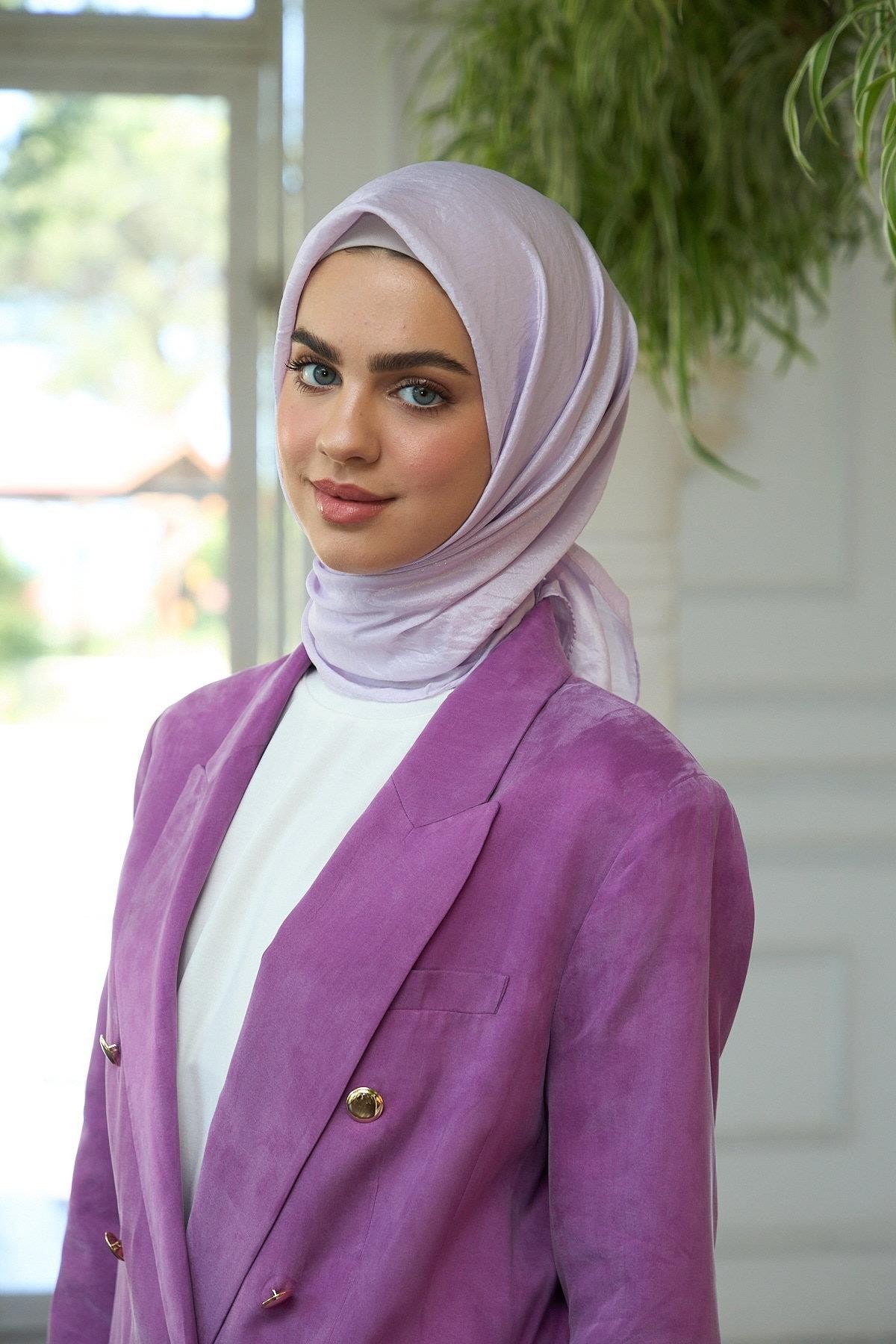 Düz Desen Vual Eşarp Lila Vual İpek Eşarp - 10100-09