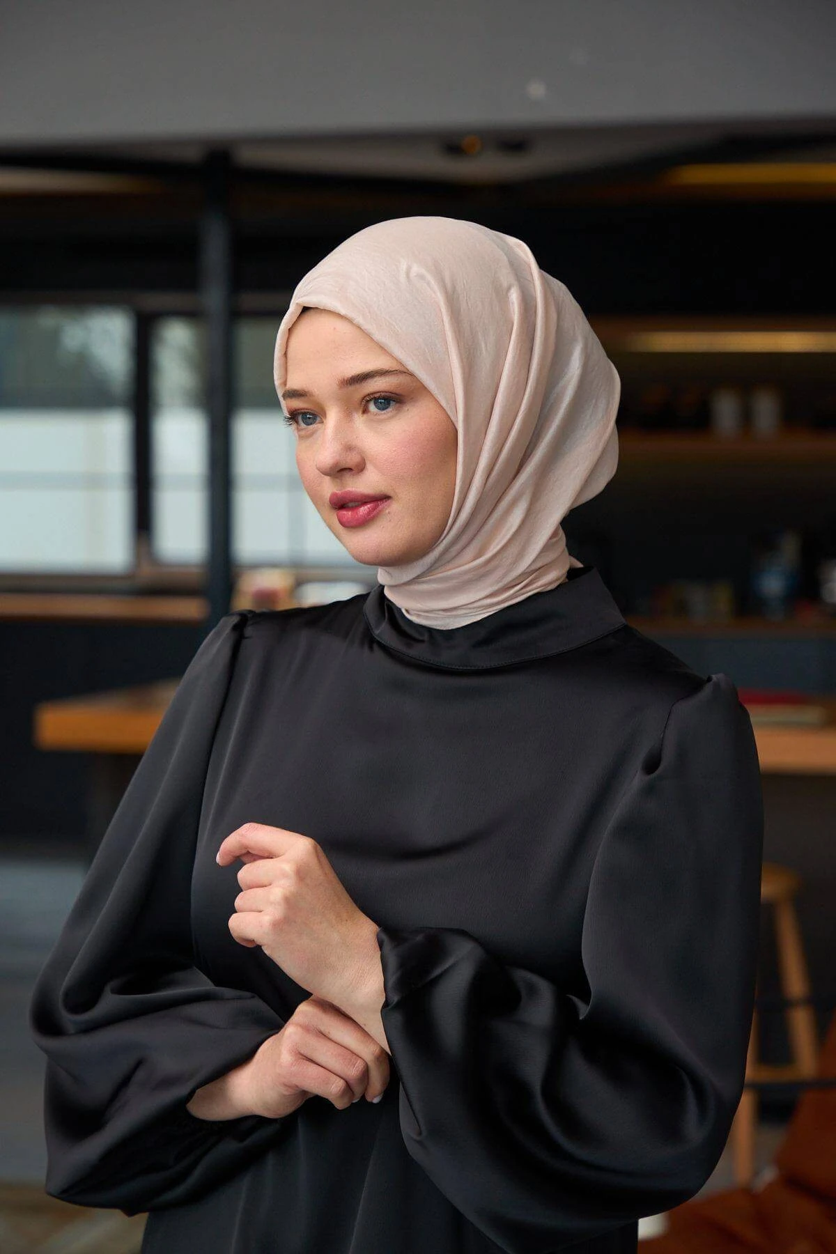 Düz Desen Vual Şal Pudra Pembe Vual İpek Şal - 9800-37