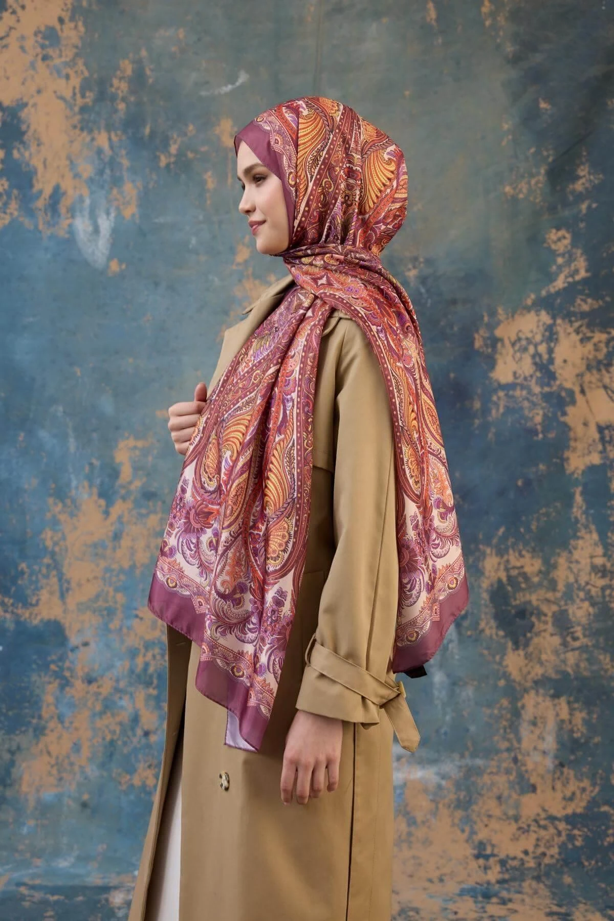 Şal Desen Vual Şal Gül Kurusu Vual İpek Şal - 9801-21