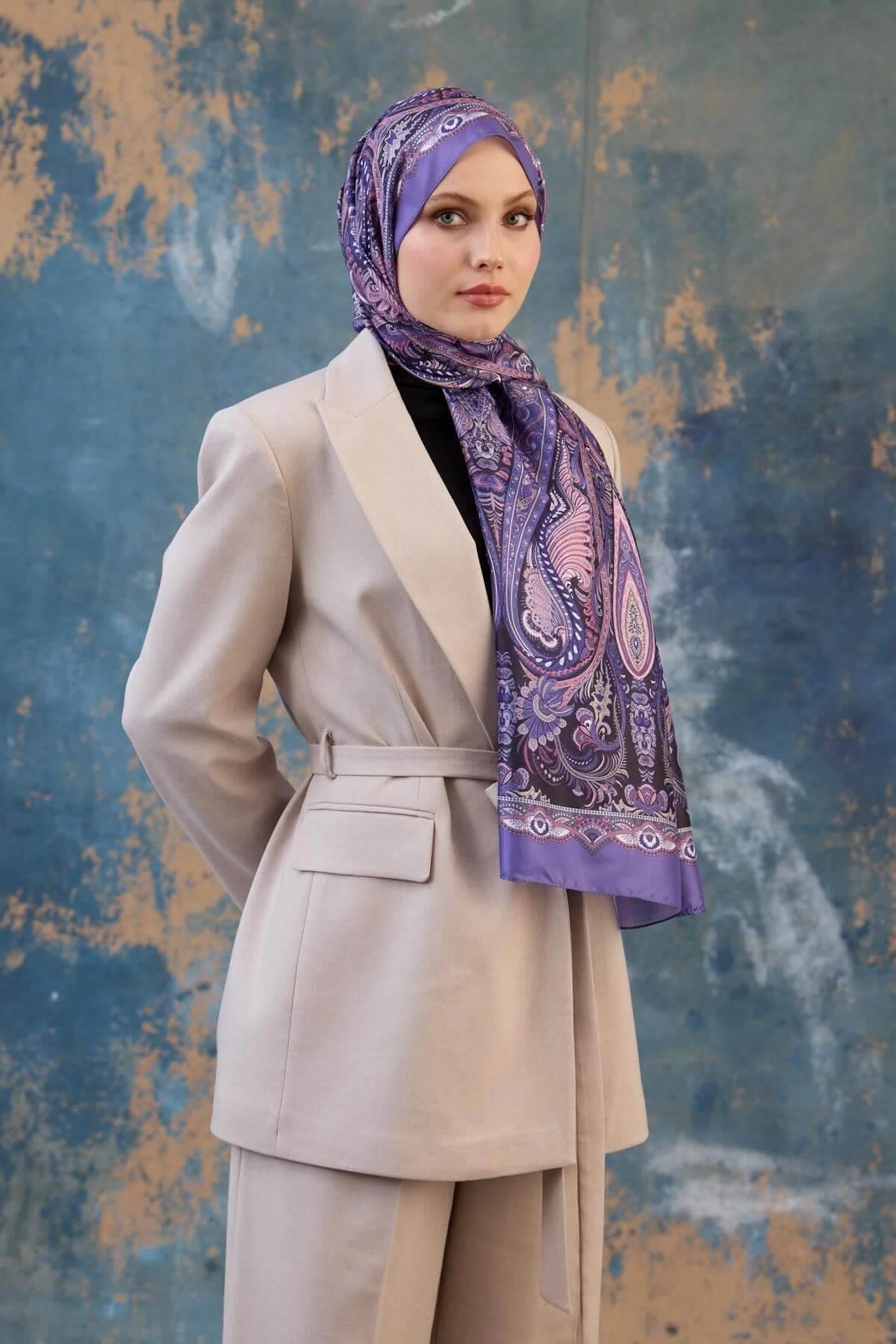 Şal Desen Vual Şal Lila Vual İpek Şal - 9801-04