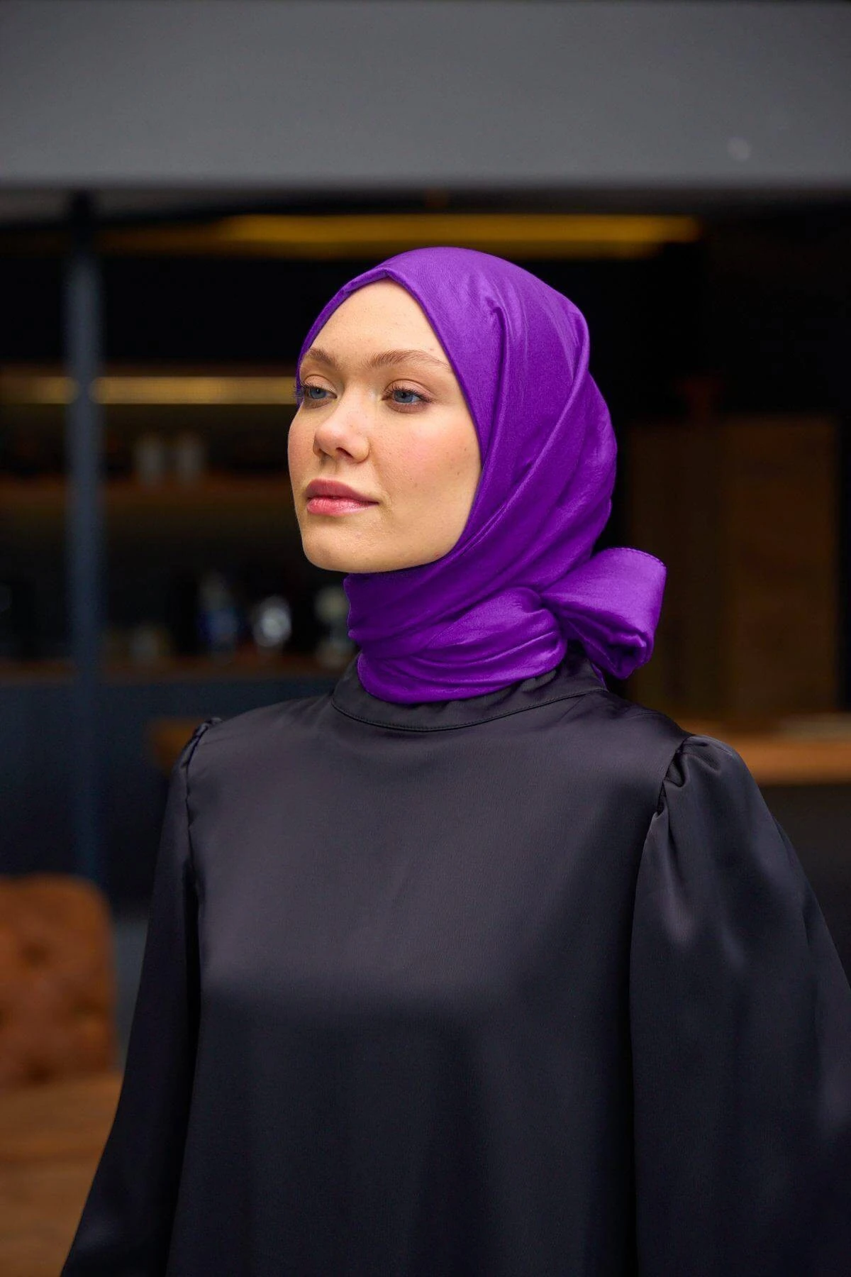 Düz Desen Vual Şal Menekşe Vual İpek Şal - 9800-17