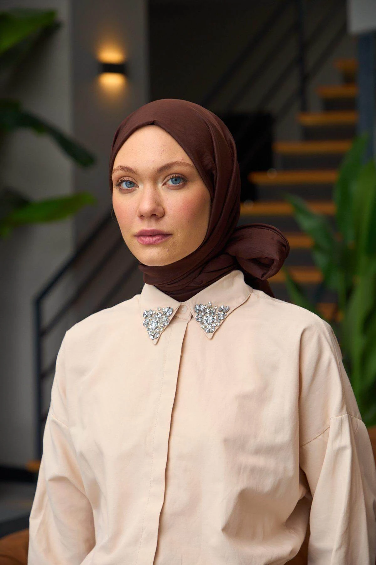 Düz Desen Vual Şal Toprak Vual İpek Şal - 9800-35