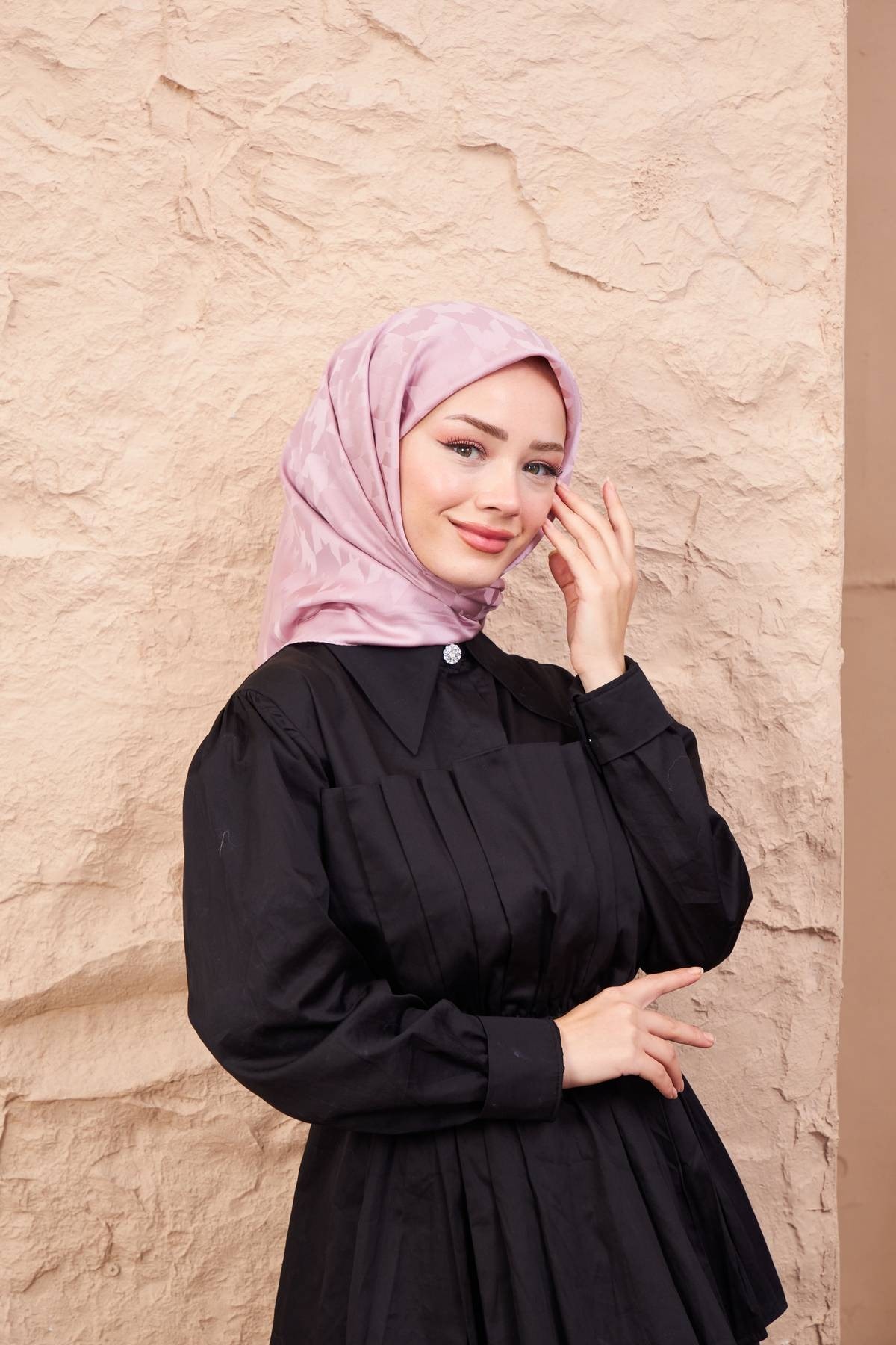 Kazayağı Jakarlı Eşarp Pudra 9901-22