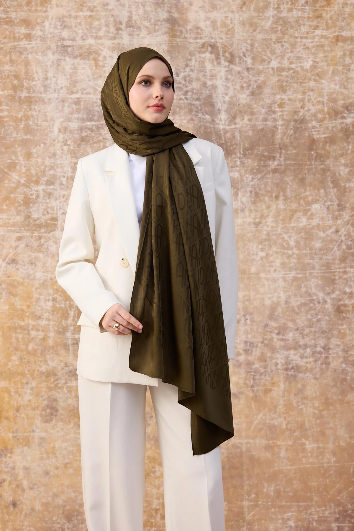 Fall Winter İpeksi Jakar Şal Haki 9020-02