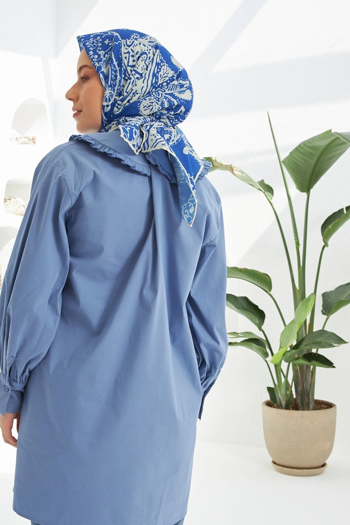 Şal İndigo Pamuk Viskon Eşarp