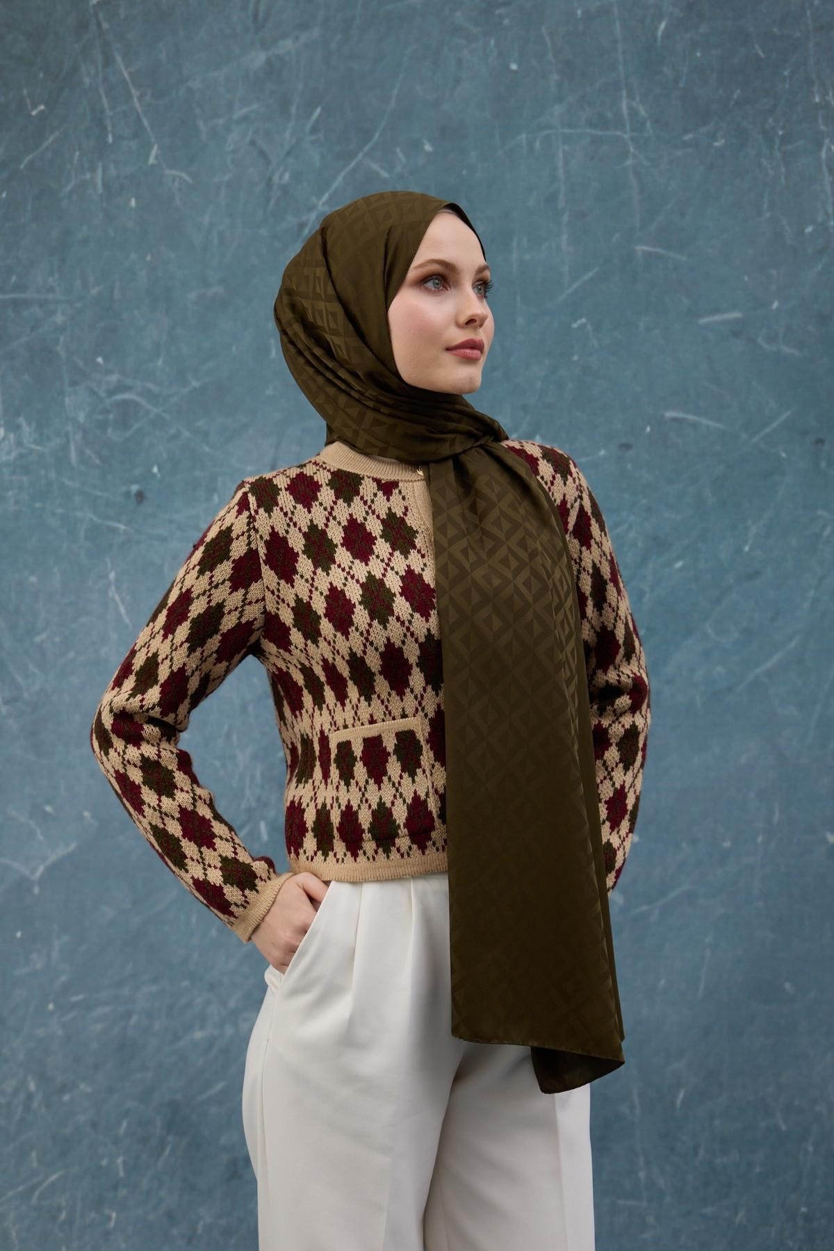 Fall Winter İpeksi Jakar Şal Haki 9019-02