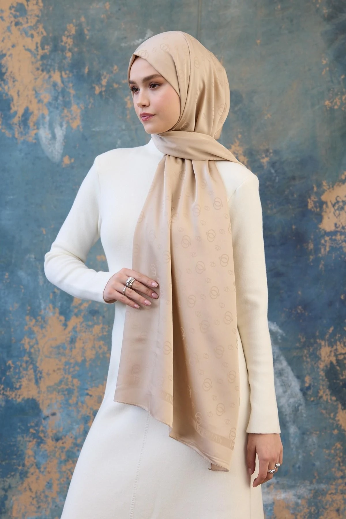 Fall Winter İpeksi Jakar Şal Vizon 9018-25