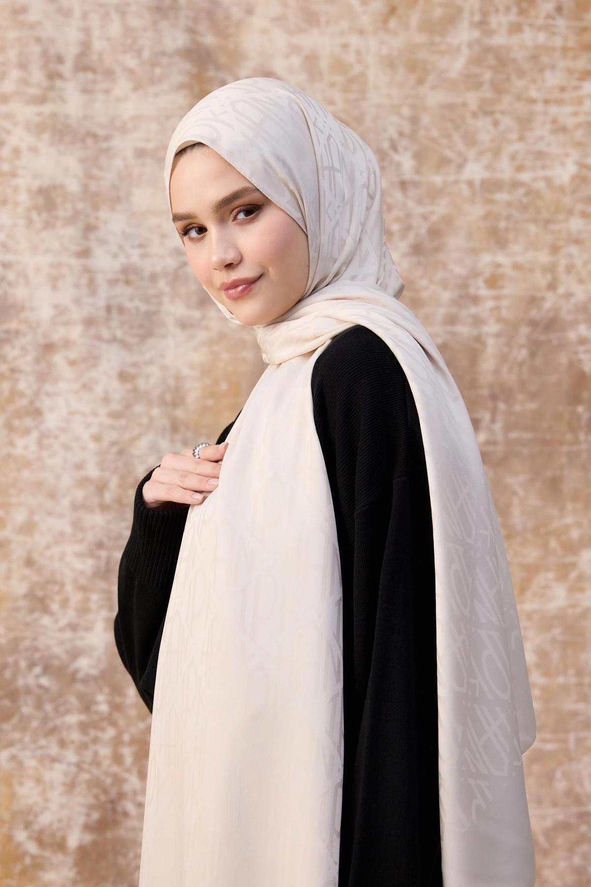 Fall Winter İpeksi Jakar Şal Ekru 9020-27