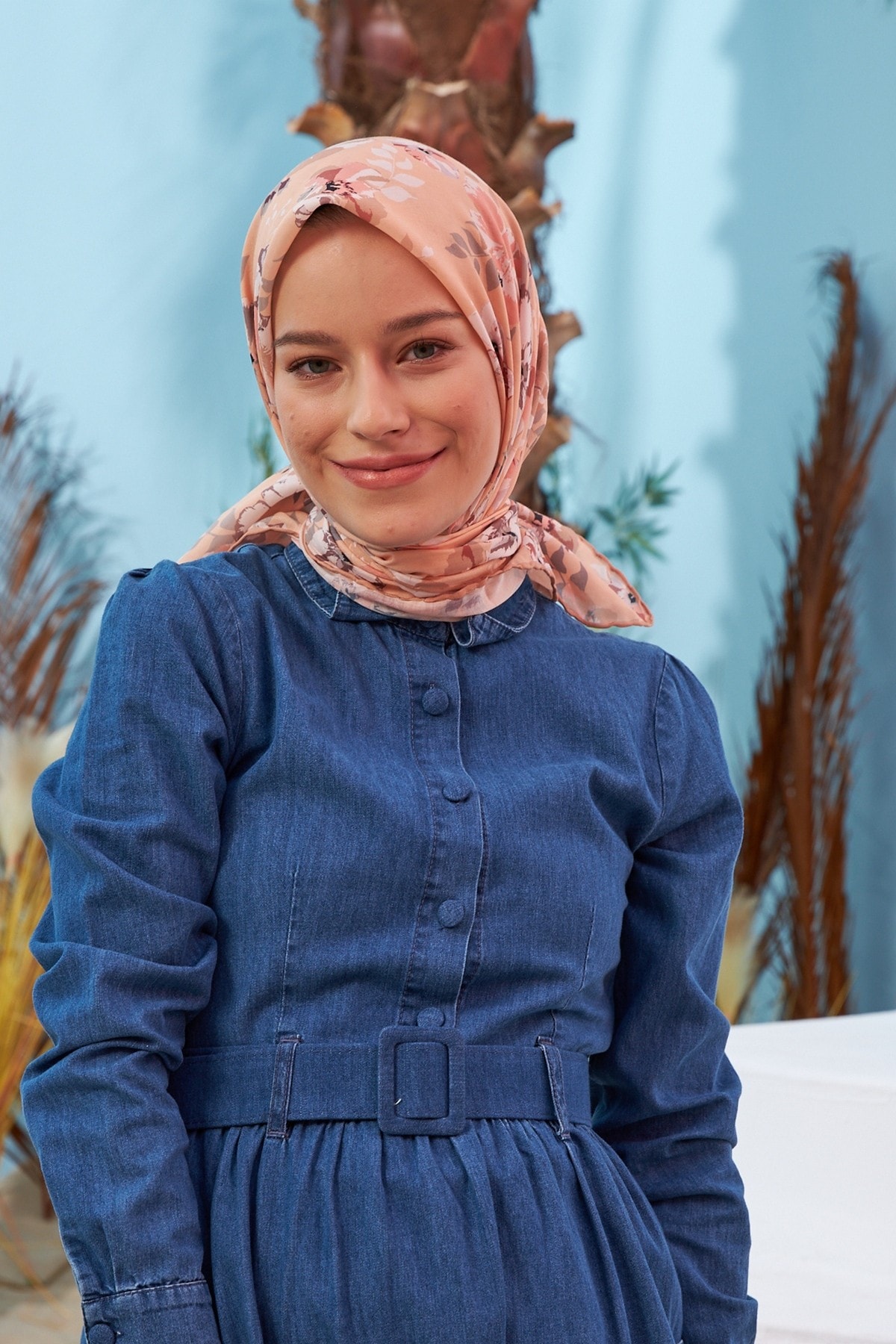 Çiçek Bahçesi Somon Pamuk Viskon Eşarp