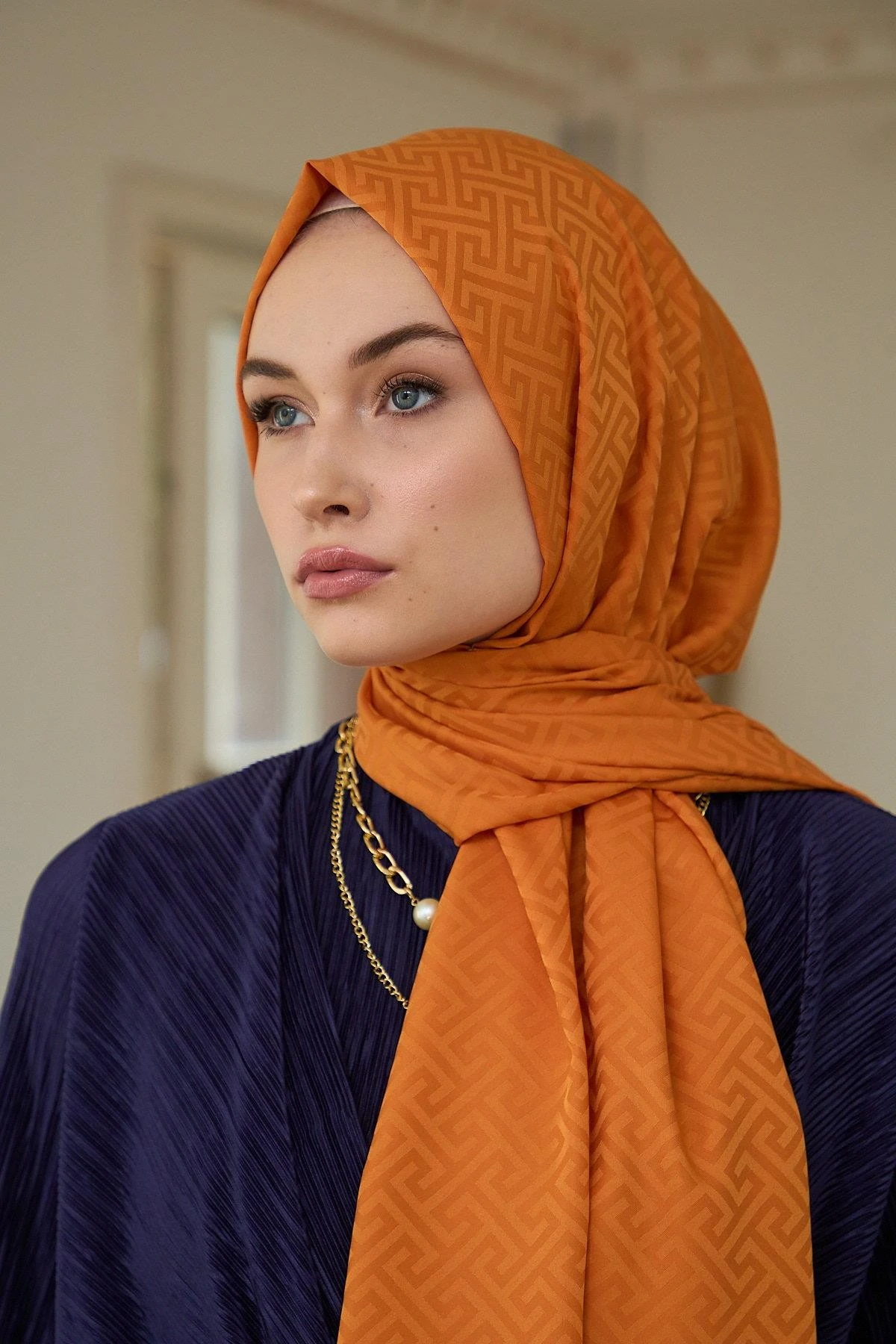 Yaz Işıltısı Koleksiyonu İpeksi Jakar Şal Turuncu 9017-26