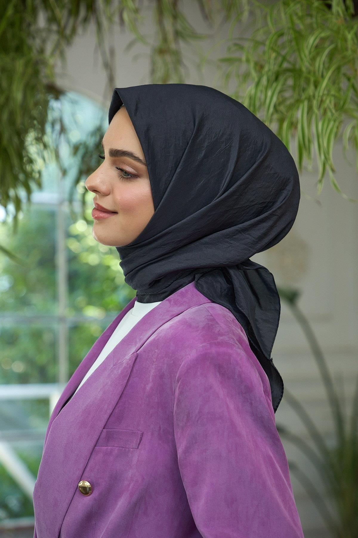 Düz Desen Vual Eşarp Antrasit Vual İpek Eşarp - 10100-13