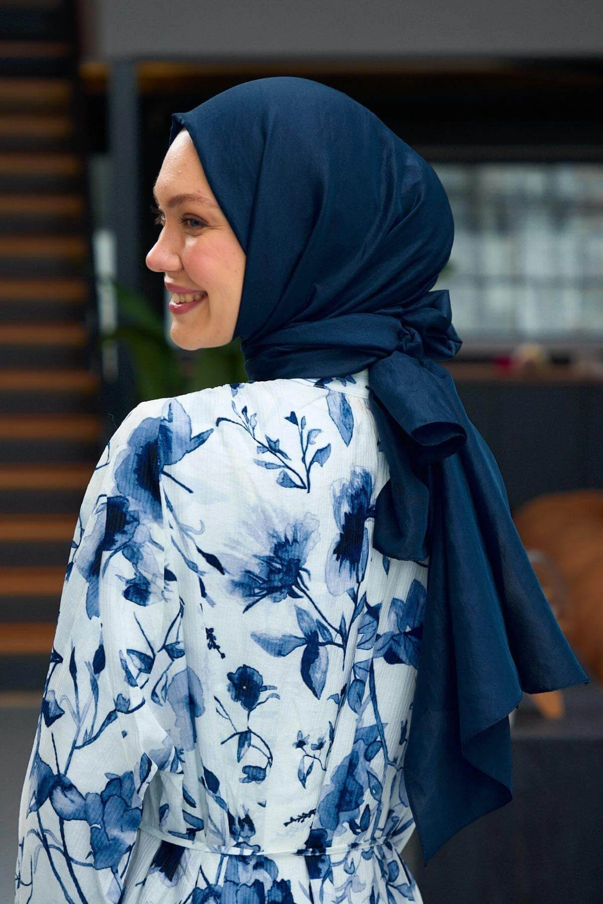 Düz Desen Vual Şal Gece Mavisi Vual İpek Şal - 9800-02