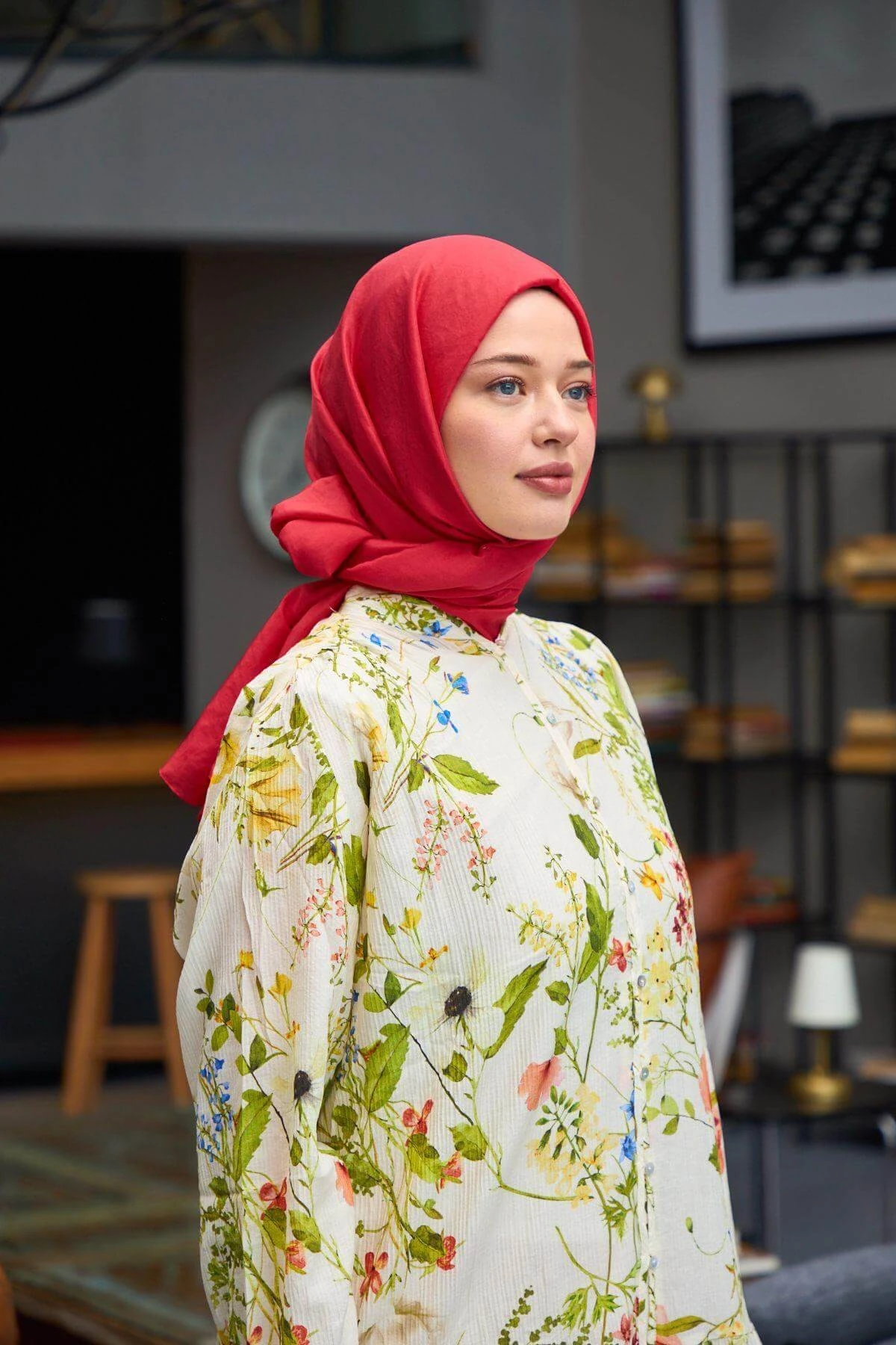 Düz Desen Vual Şal Kırmızı Vual İpek Şal - 9800-16