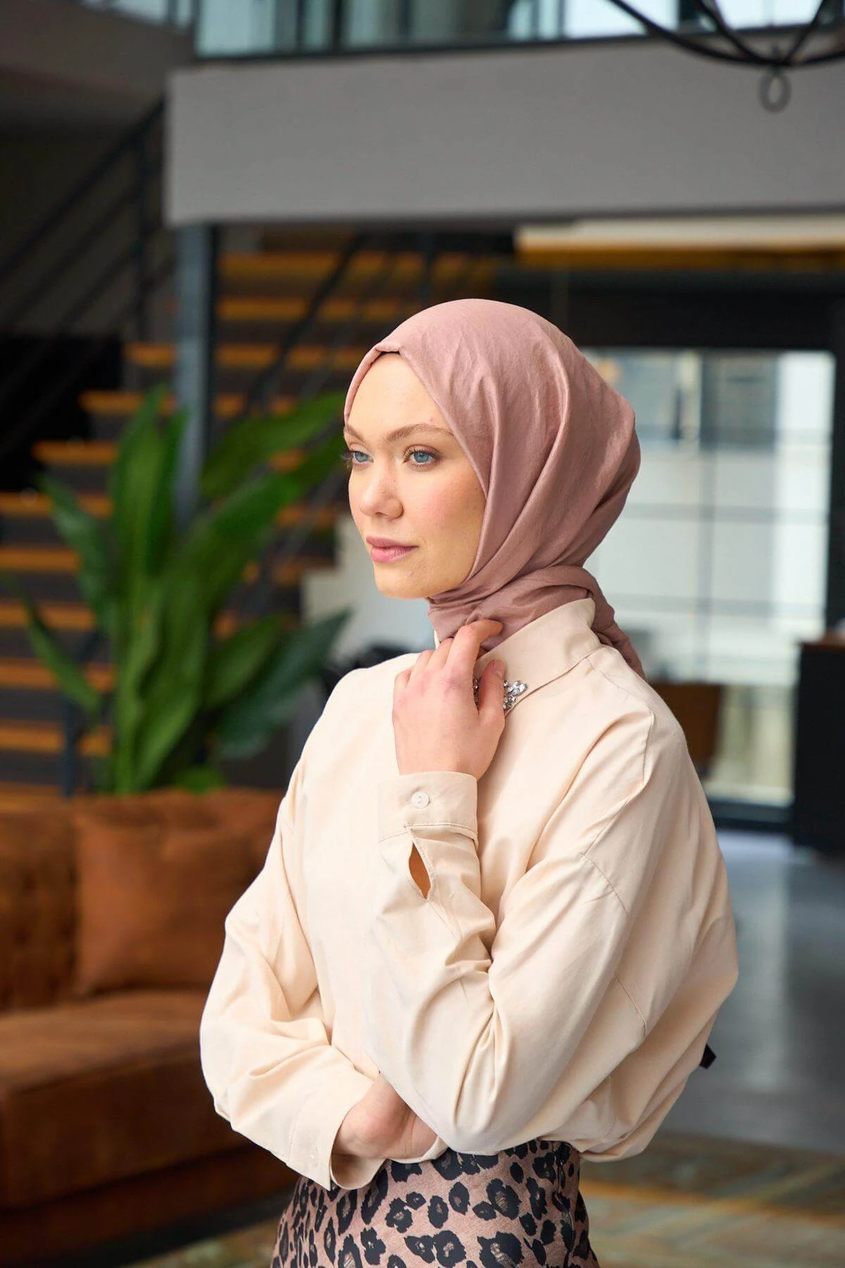 Düz Desen Vual Şal Gül Pembe Vual İpek Şal - 9800-28