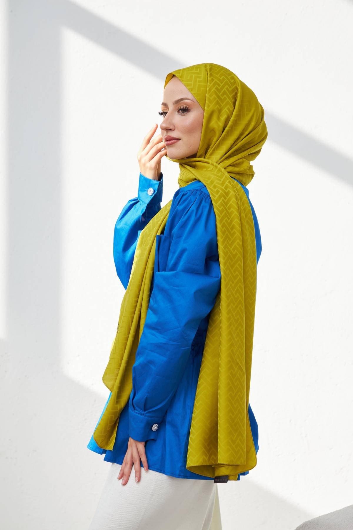 Lego Desen İpeksi Jakar Şal Yağ Yeşili 9004-13