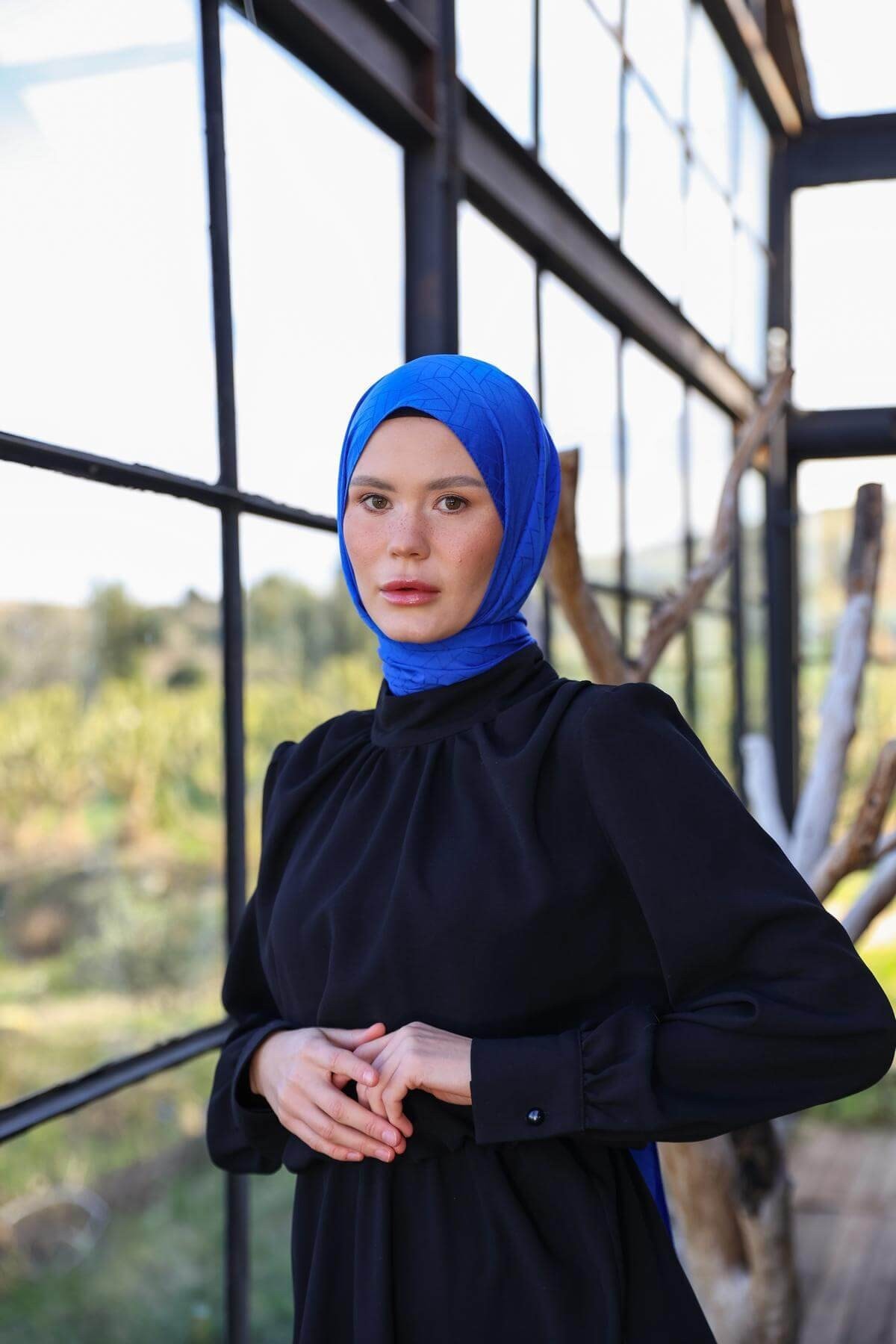 Exen Desen İpeksi Jakar Şal Parlament Mavi 9011-24