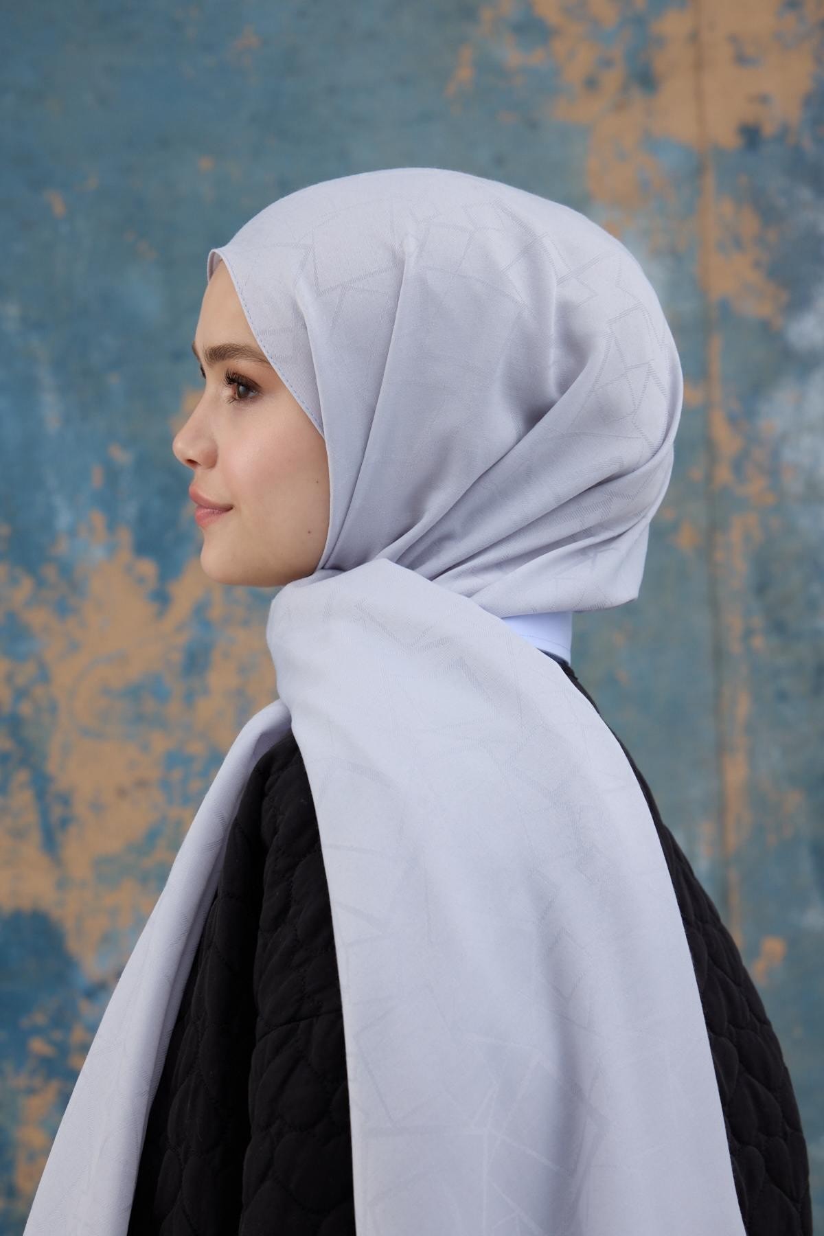 Kare Desen Pamuk Jakar Şal Gümüş 8012-06