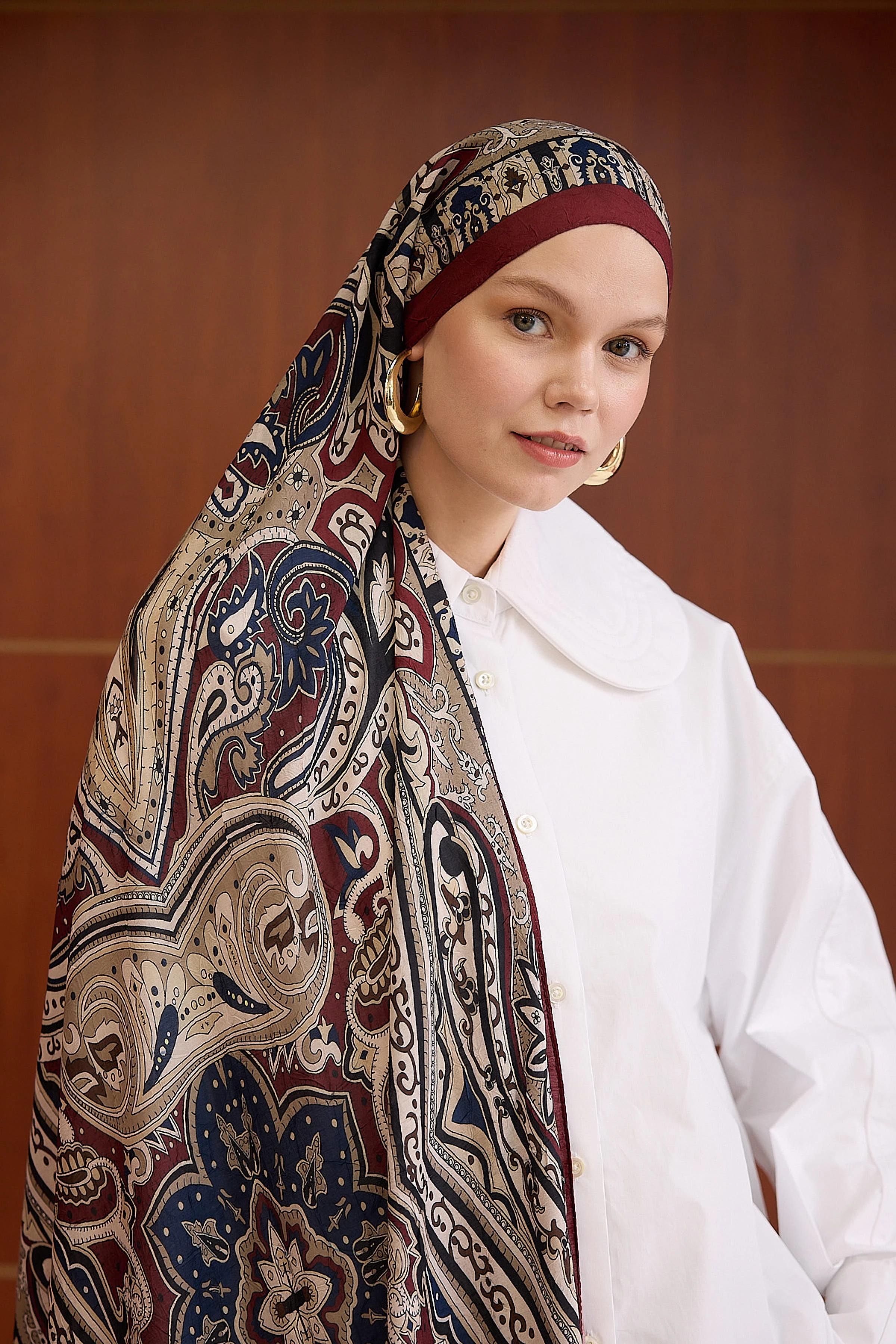 Bambu Kraş Şal 7002 - Bordo Krem