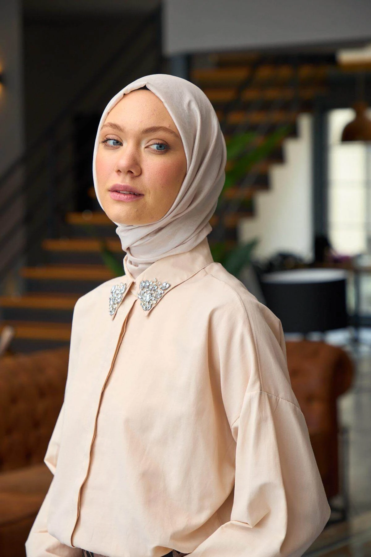 Düz Desen Vual Şal Toz Pembe Vual İpek Şal - 9800-33