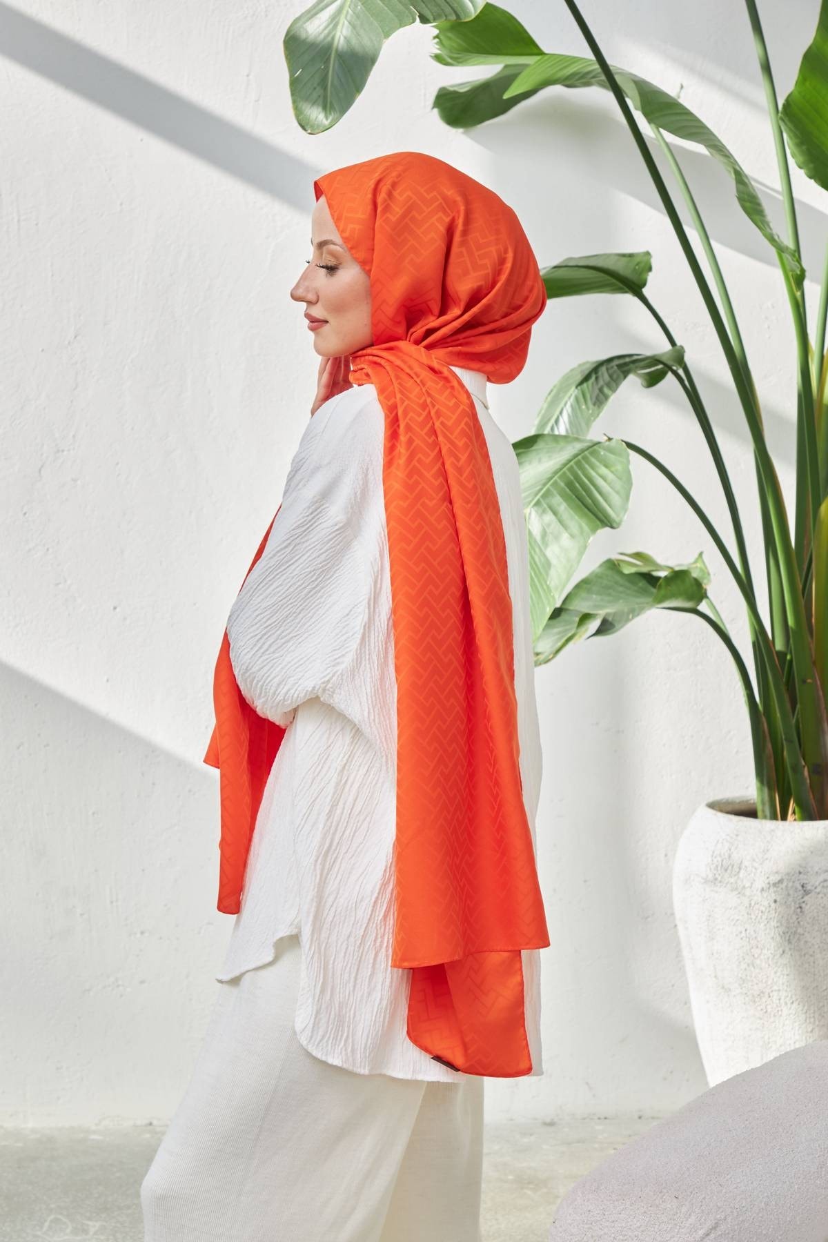 Lego Desen İpeksi Jakar Şal Turuncu 9004-23