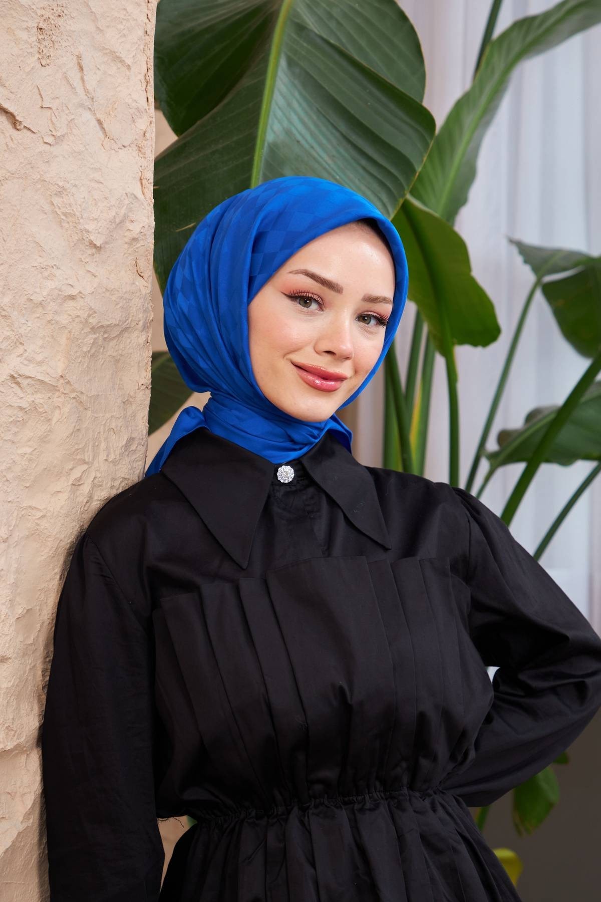 Dama Jakarlı Eşarp Saks Mavi 9900-19