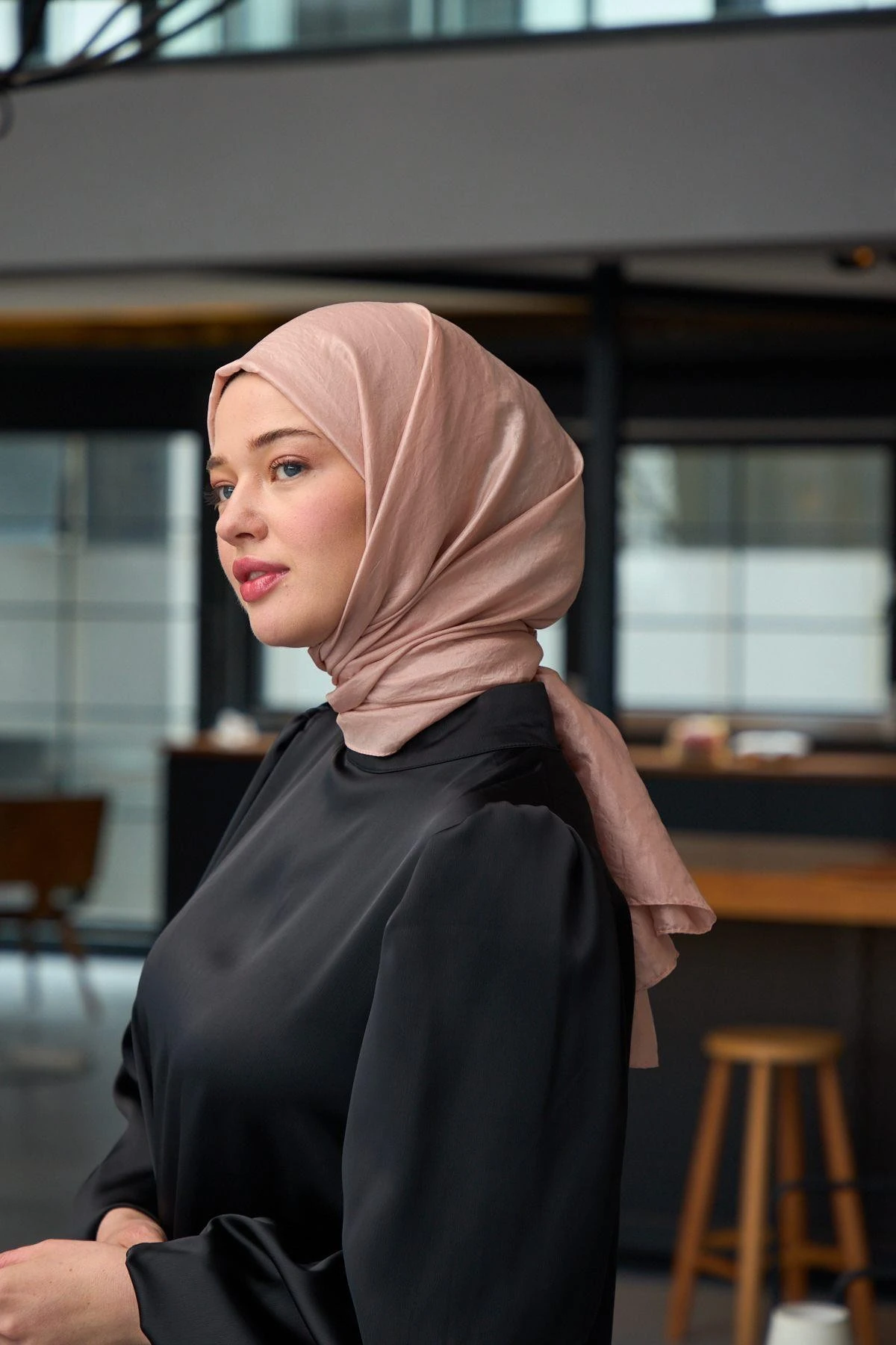 Düz Desen Vual Şal Orta Pembe Vual İpek Şal - 9800-48