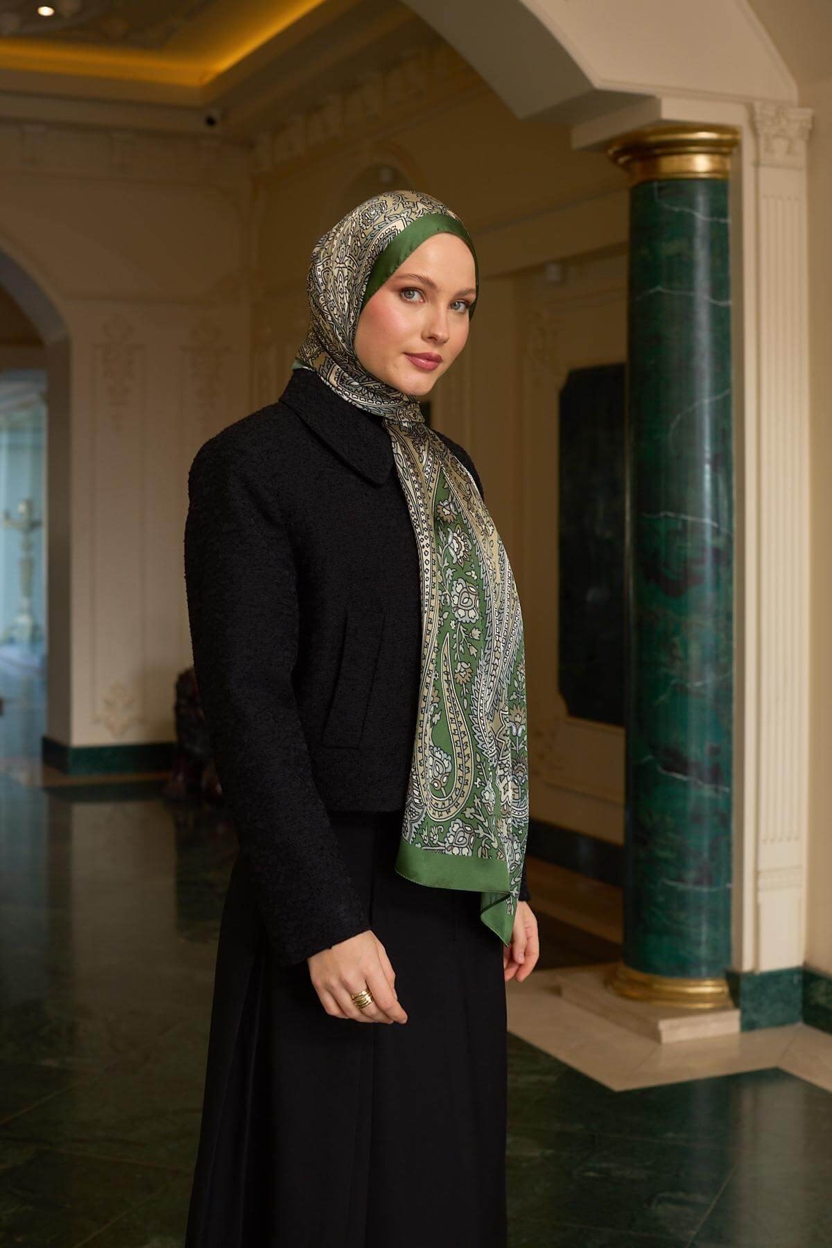 Haki Yeşil Hint Vual Şal - 5009-13