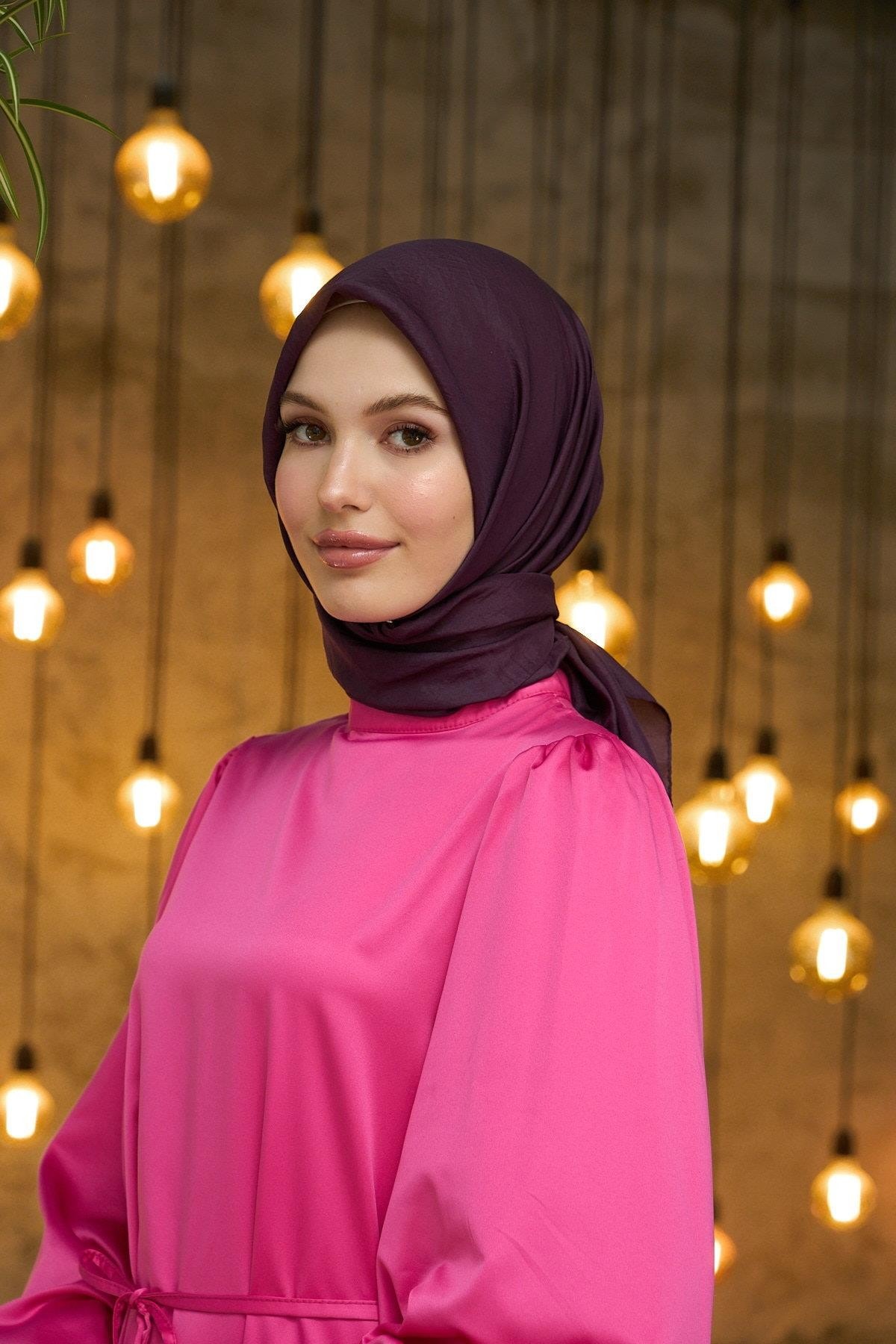 Düz Desen Vual Eşarp Mürdüm Vual İpek Eşarp - 10100-26