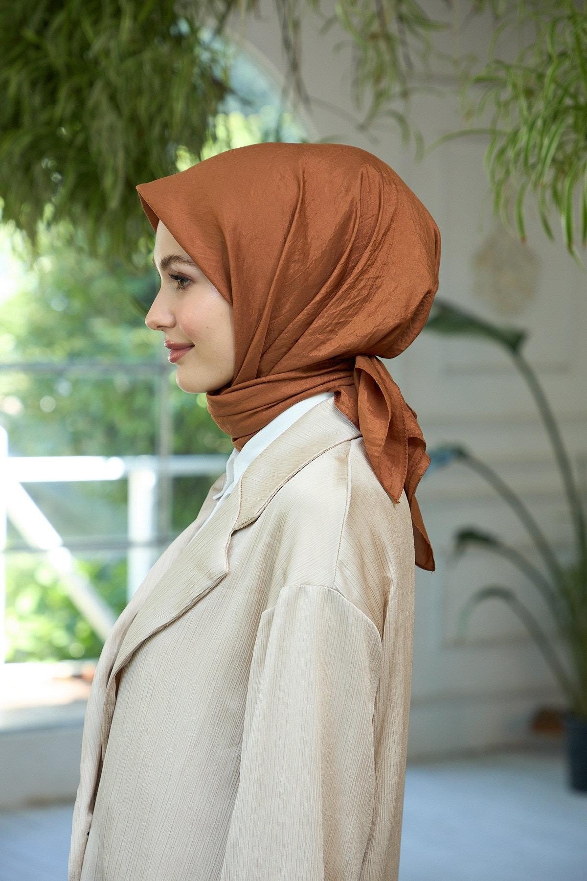 Düz Desen Vual Eşarp Kahverengi Vual İpek Eşarp - 10100-18