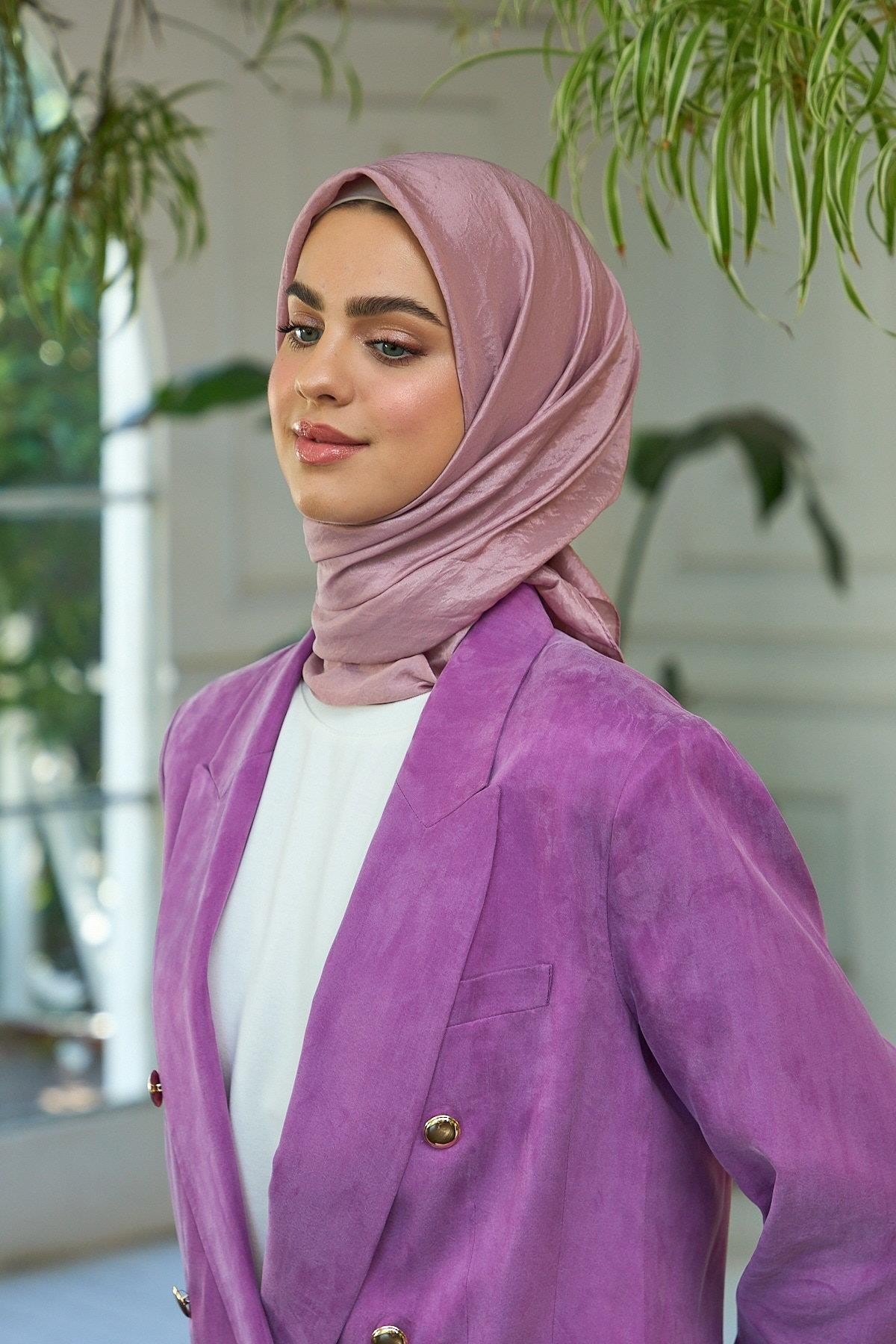 Düz Desen Vual Eşarp Gül Kurusu Vual İpek Eşarp - 10100-04