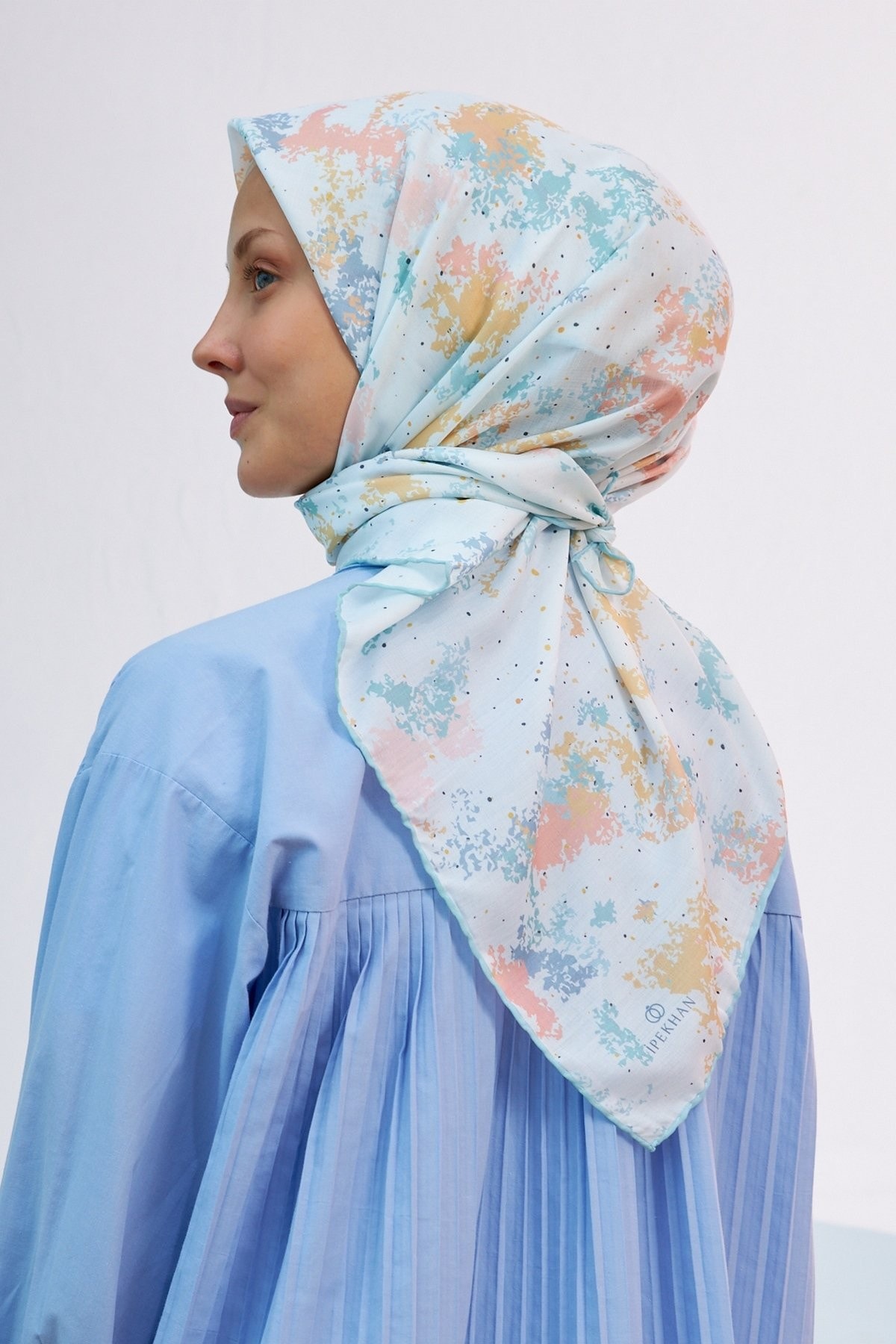 Ebru Su Yeşili Pamuk Viskon Eşarp