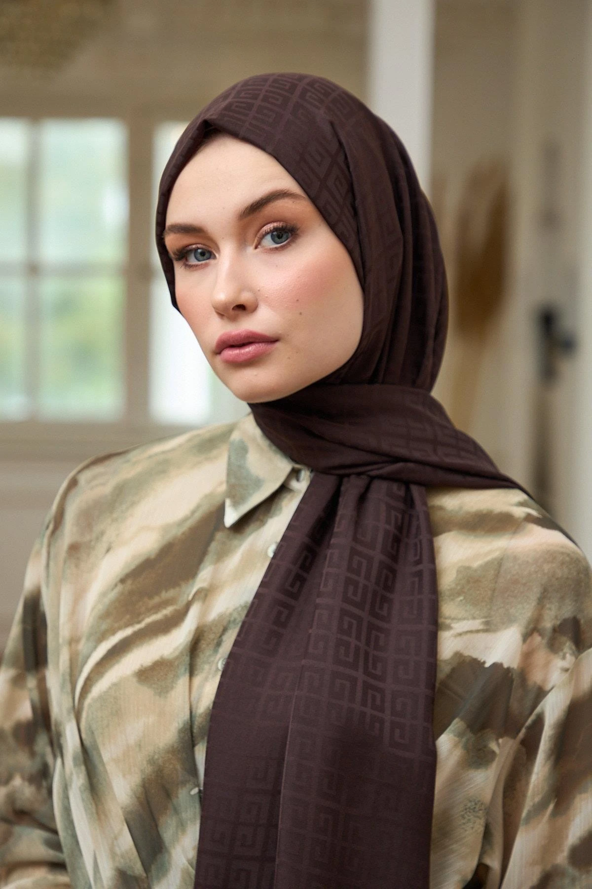 Yaz Işıltısı Koleksiyonu İpeksi Jakar Şal Acı Kahve 9016-11