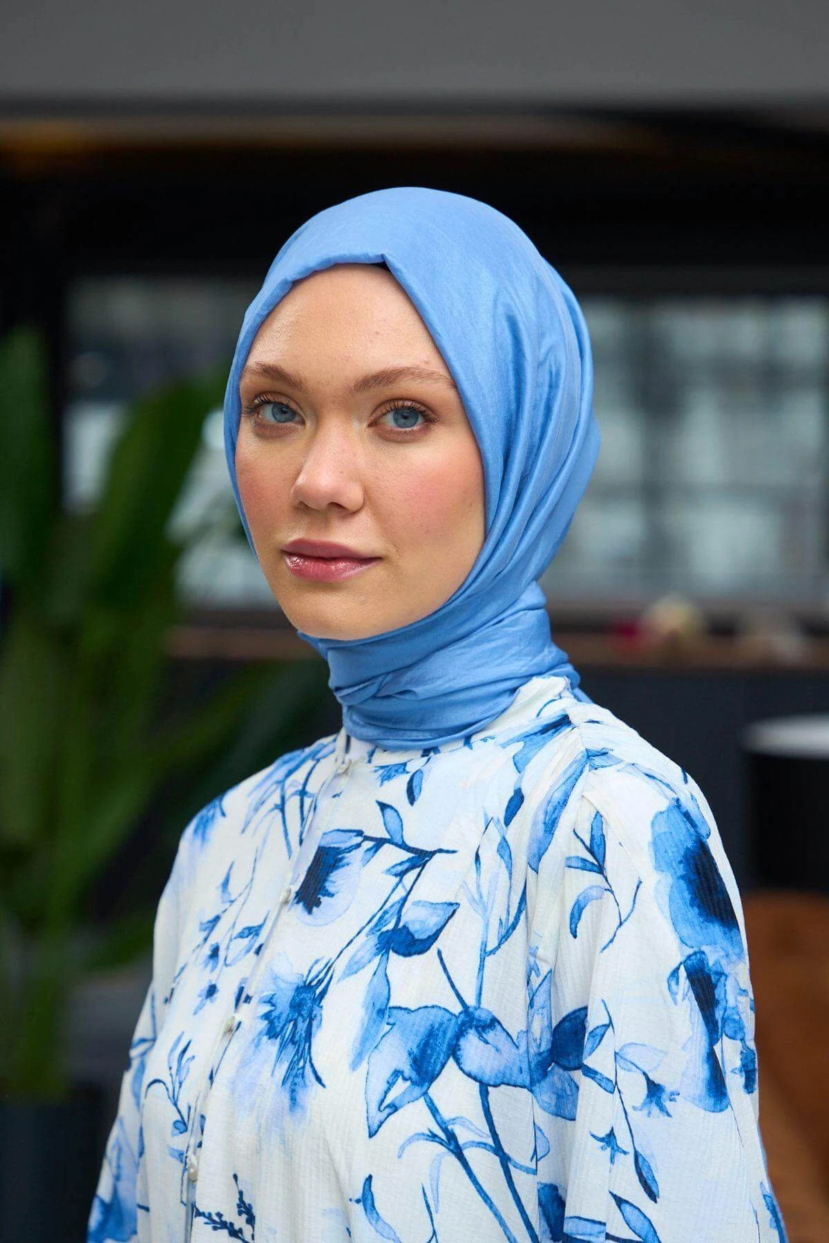 Düz Desen Vual Şal Mavi Vual İpek Şal - 9800-05