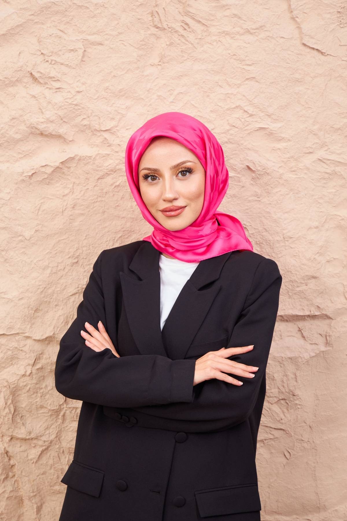 Kazayağı Jakarlı Eşarp Fuşya 9901-09