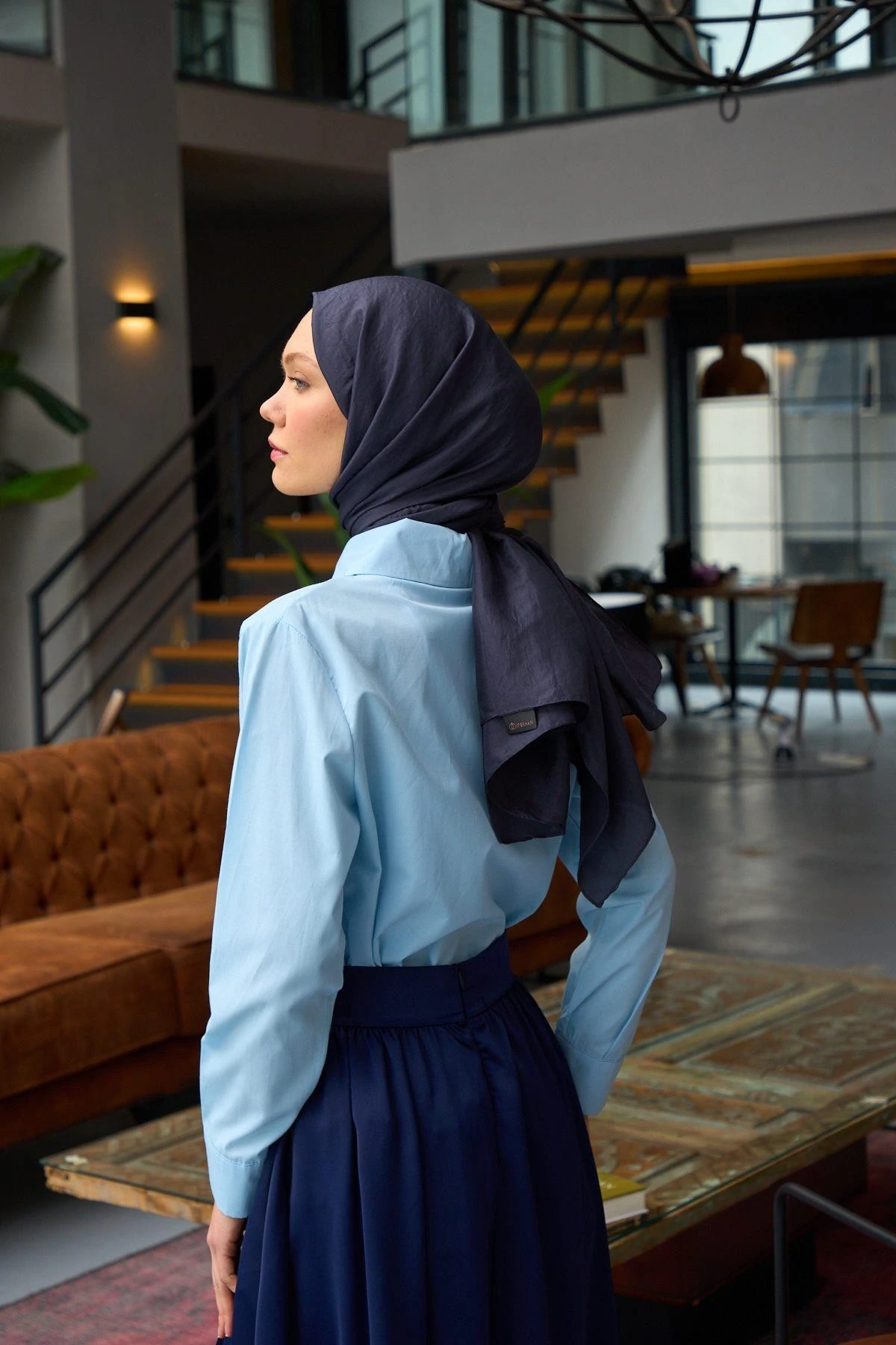 Düz Desen Vual Şal Gri Siyah Vual İpek Şal - 9800-46