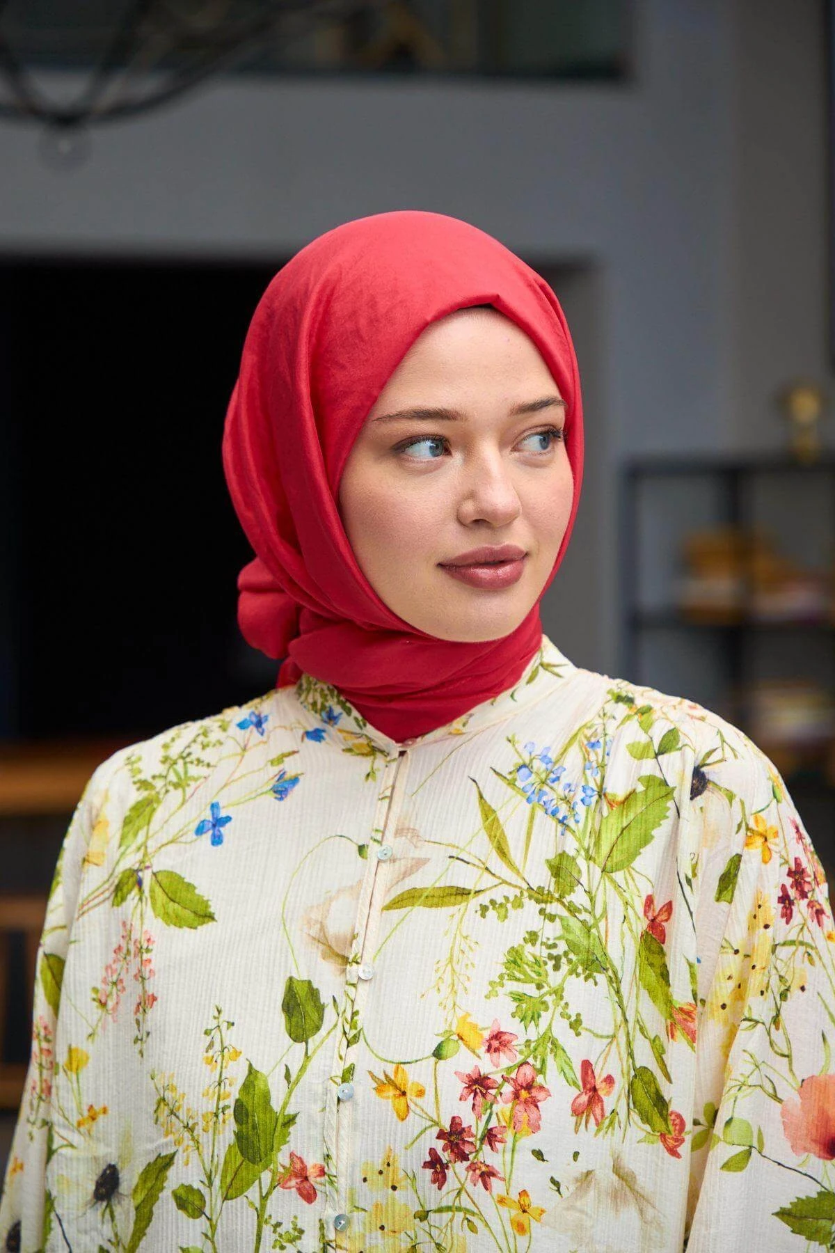 Düz Desen Vual Şal Kırmızı Vual İpek Şal - 9800-16