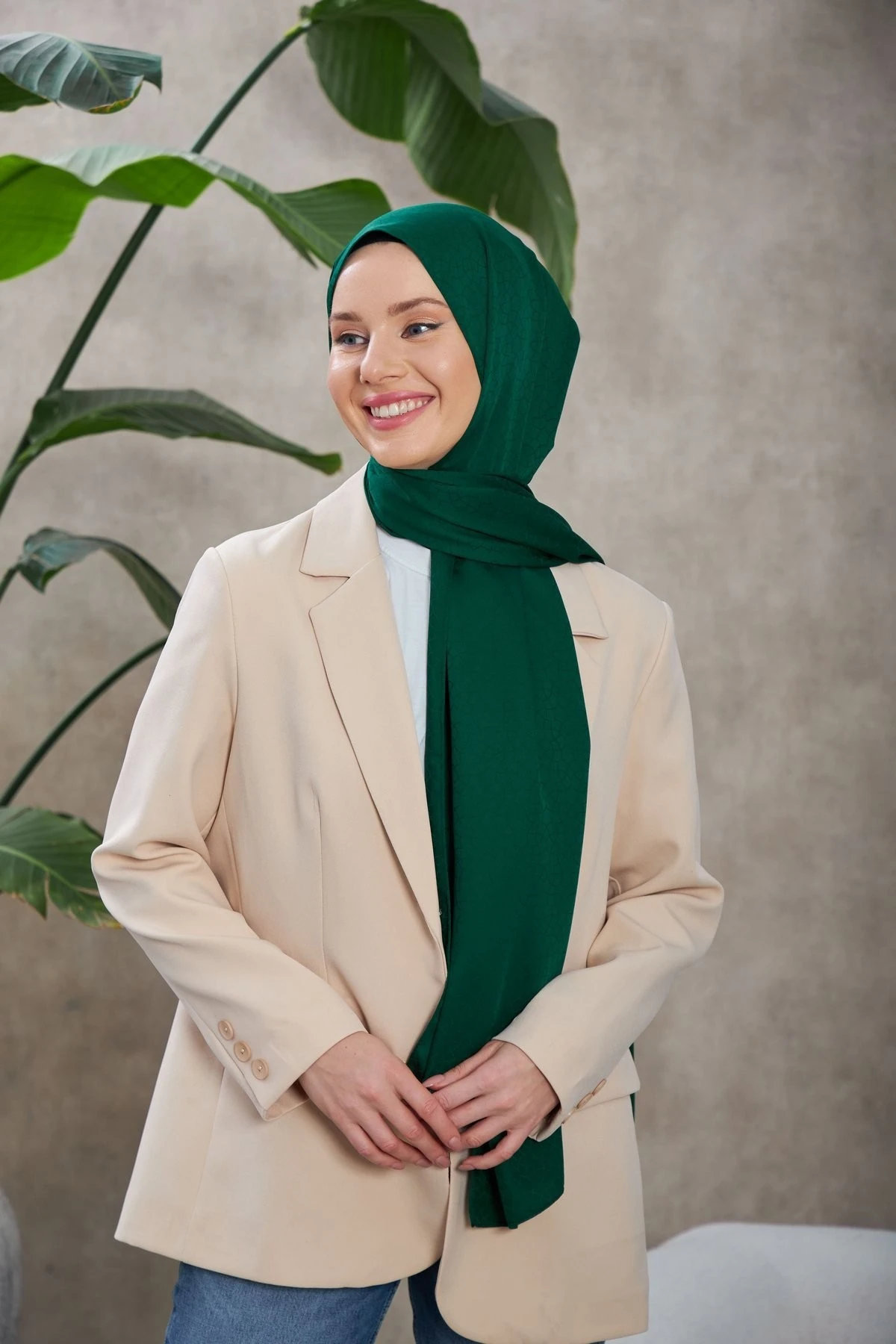 Alesa Desen İpeksi Jakar Şal Zümrüt Yeşili 9003-13