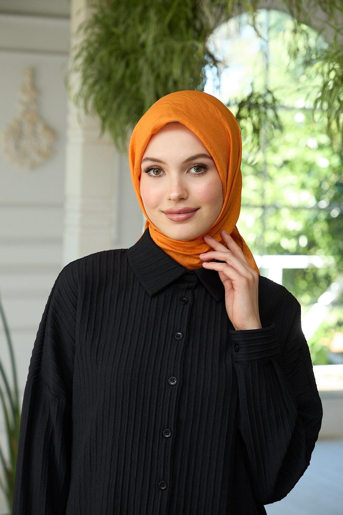 Düz Desen Vual Eşarp Orange Vual İpek Eşarp - 10100-23