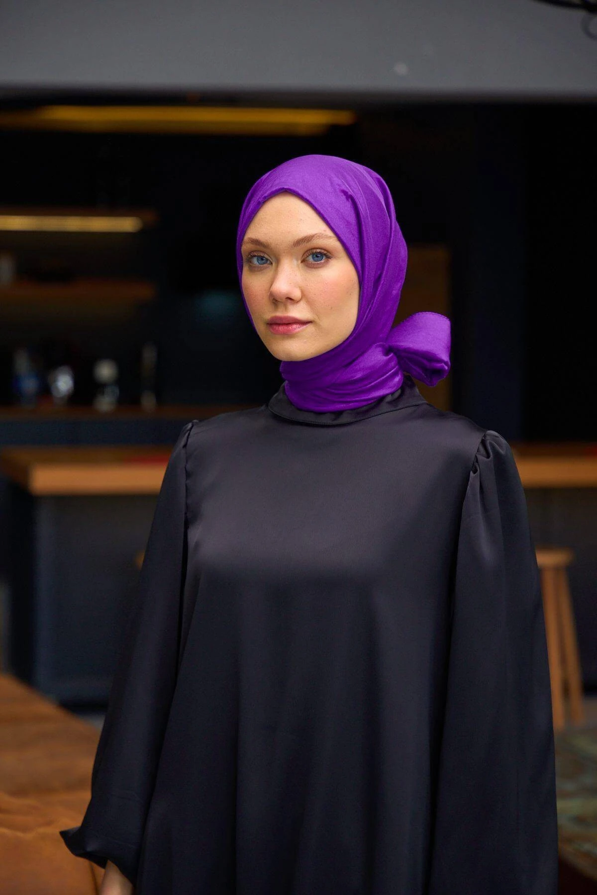 Düz Desen Vual Şal Menekşe Vual İpek Şal - 9800-17